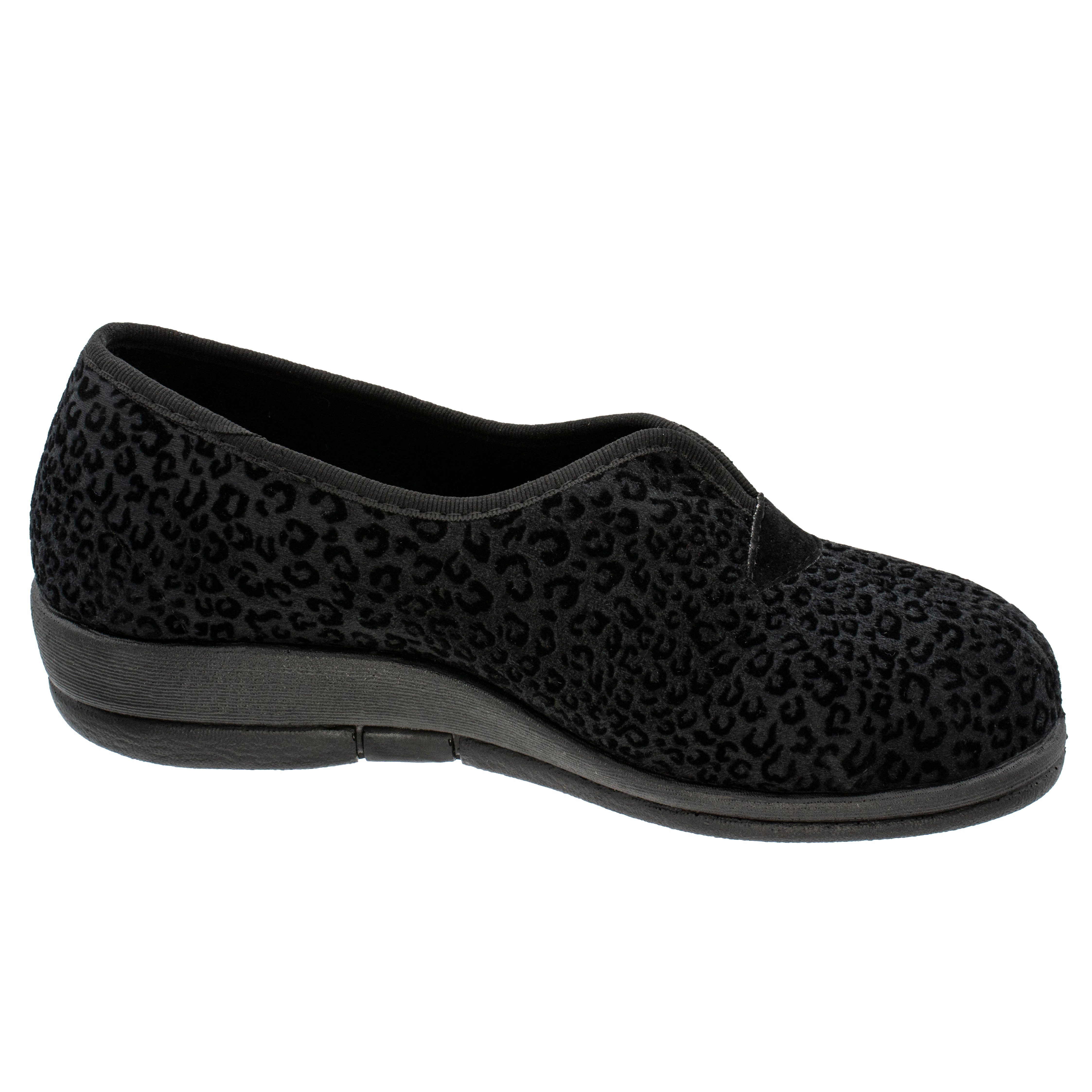 Fischer-Markenschuh Dora Hausschuh Leoprint, Weite H, Frotteefutter, Zum Schlupfen