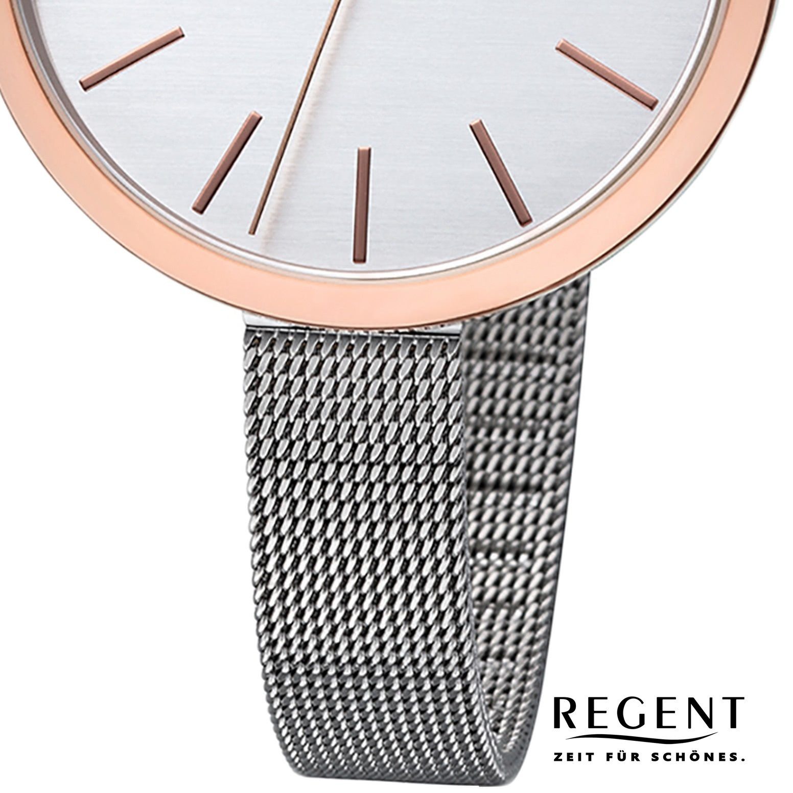 rund, mittel Regent Damen Armbanduhr 36mm), Metallarmband F-1170 Quarzuhr Uhr Damen Quarz, Metall (ca. Regent