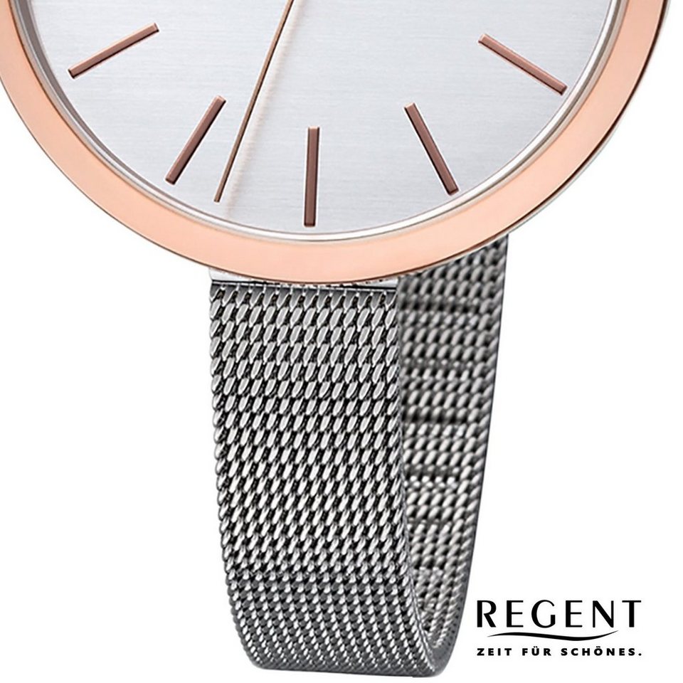 Regent Quarzuhr Regent Damen Uhr F-1170 Metall Quarz, Damen Armbanduhr  rund, mittel (ca. 36mm), Metallarmband