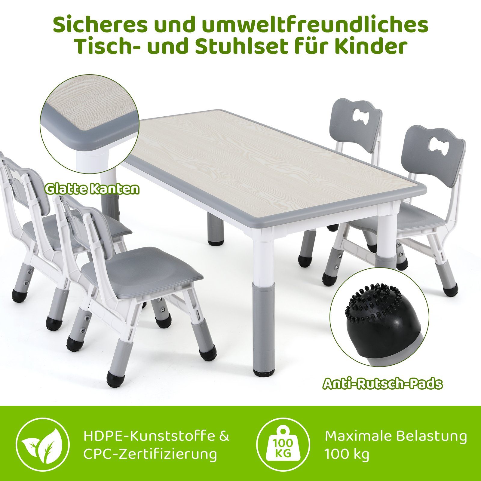 TLGREEN Kindersitzgruppe Kindertisch mit 4 Stühlen, (5-tlg), Kindermöbel, Q günstig online kaufen