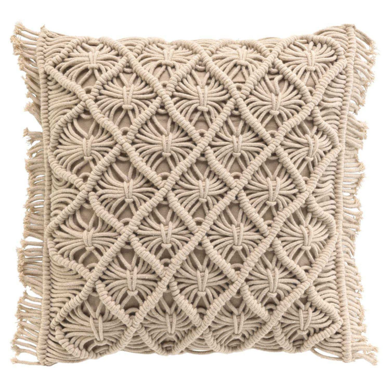 Macosa Home Dekokissen Makramee 40 x 40 cm oder 30 x 50 cm Beige Baumwolle, inkl. Füllung Sofakissen Zierkissen Deko