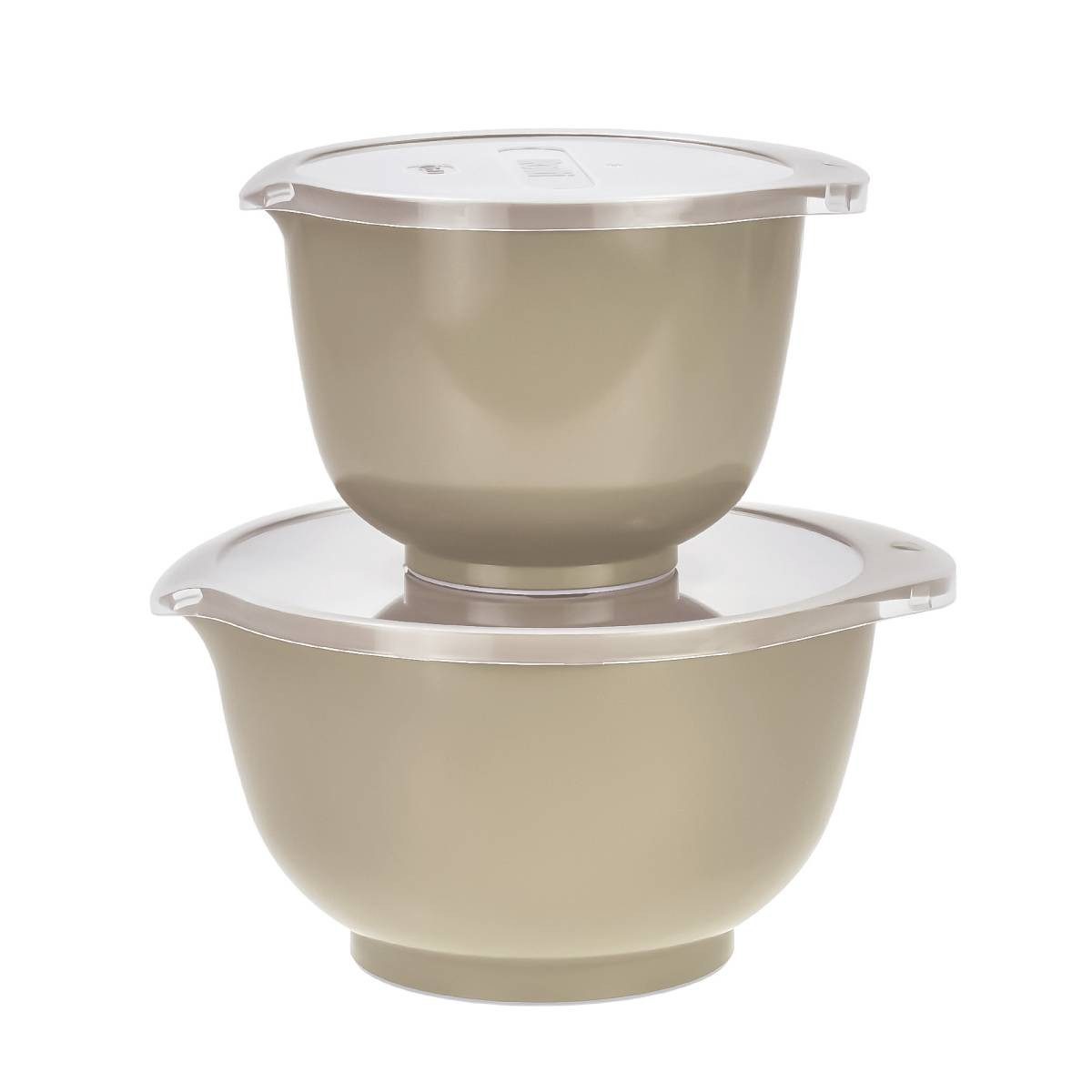 ROSTI Rührschüssel "Margrethe New" 1,5 und 3 Liter Set mit Deckel, Kunststoff, (Spar-Set, 2-tlg), spülmaschinenfest, auch für Mikrowelle und Gefrierschrank (beige)