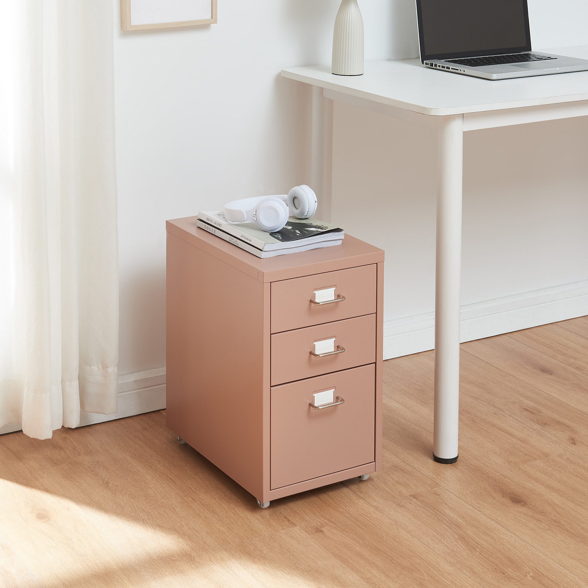 en.casa Rollcontainer, »Kökar« mit 3 Schubladen Bürowagen Hellbraun günstig online kaufen