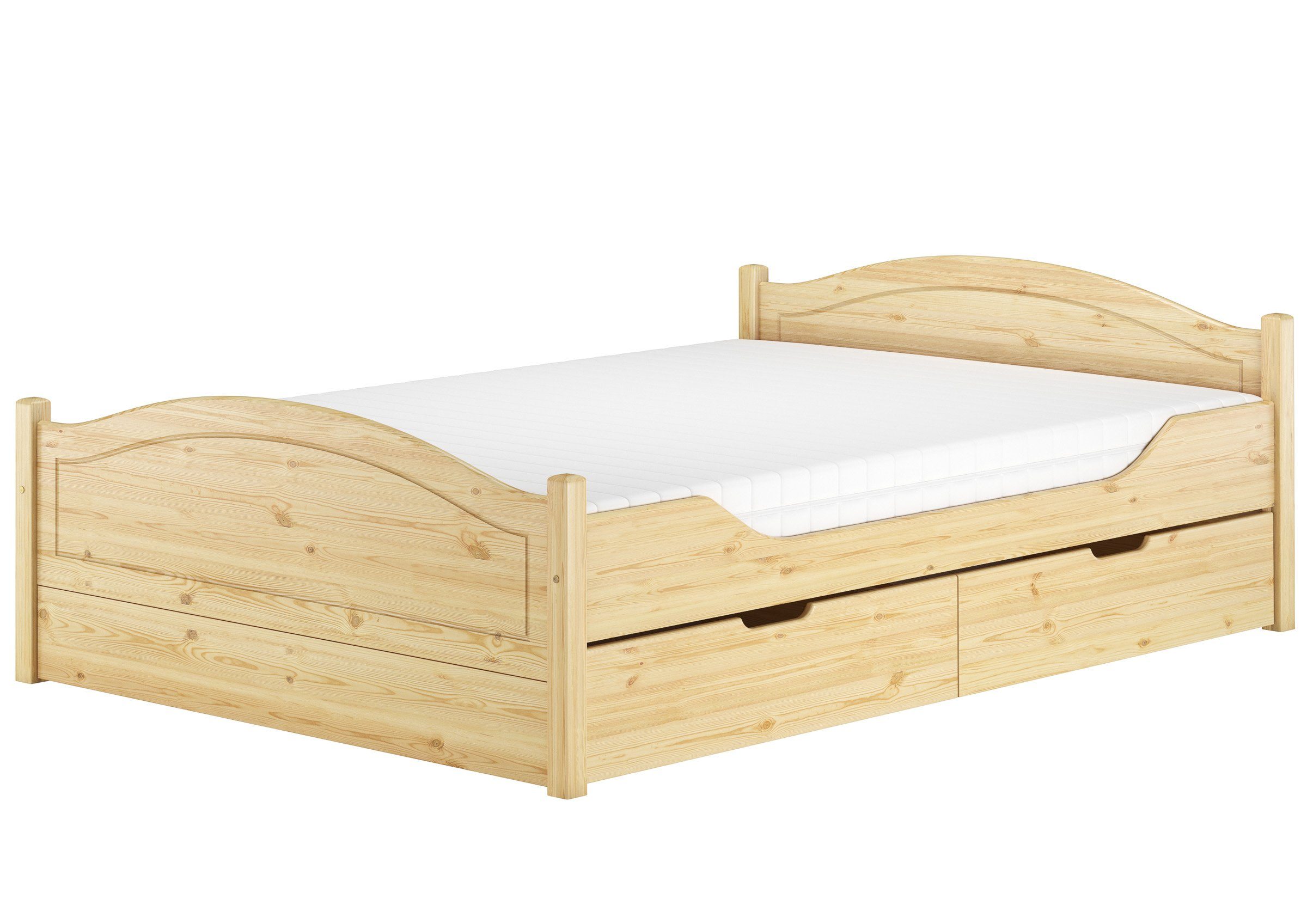 ERST-HOLZ Bett Doppelbett 140x200 Komplettset Bett mit Staukasten, Kieferfarblos lackiert