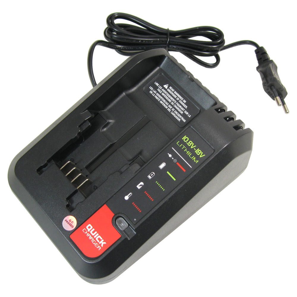 Trade-Shop Ladegerät 10,8V-18V passend für Black & Decker BL2018, BL1518, BL5018 Akku-Ladestation (2000 mA, Geeignet für Li-Ion Akkus mit 10,8V 14,4V 18V / LED-Ladestandsanzeige)