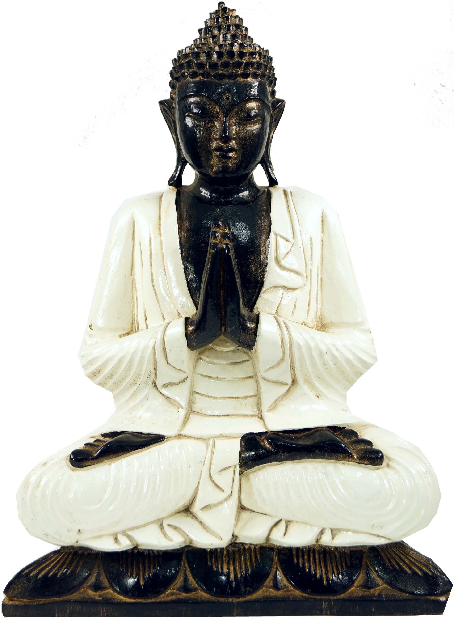 Guru-Shop Buddhafigur Geschnitzter sitzender Buddha Anjali weiß -.. im Mudra