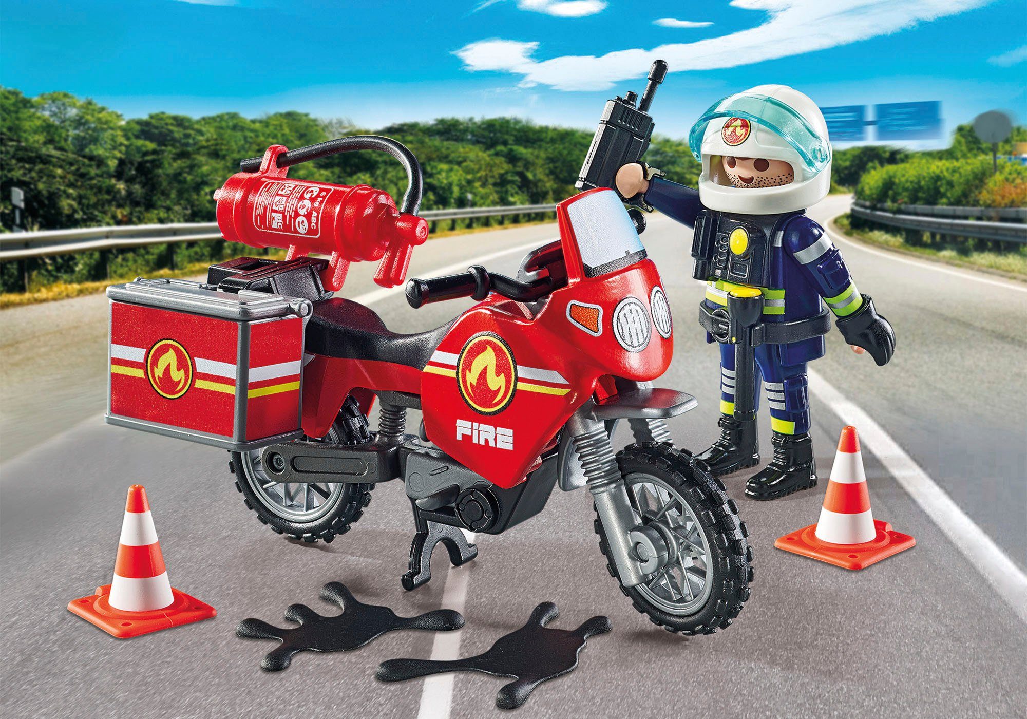 Playmobil® Feuerwehrmotorrad am Unfallort (71466), Action Heroes Konstruktions-Spielset, (21 St), Made in Europe