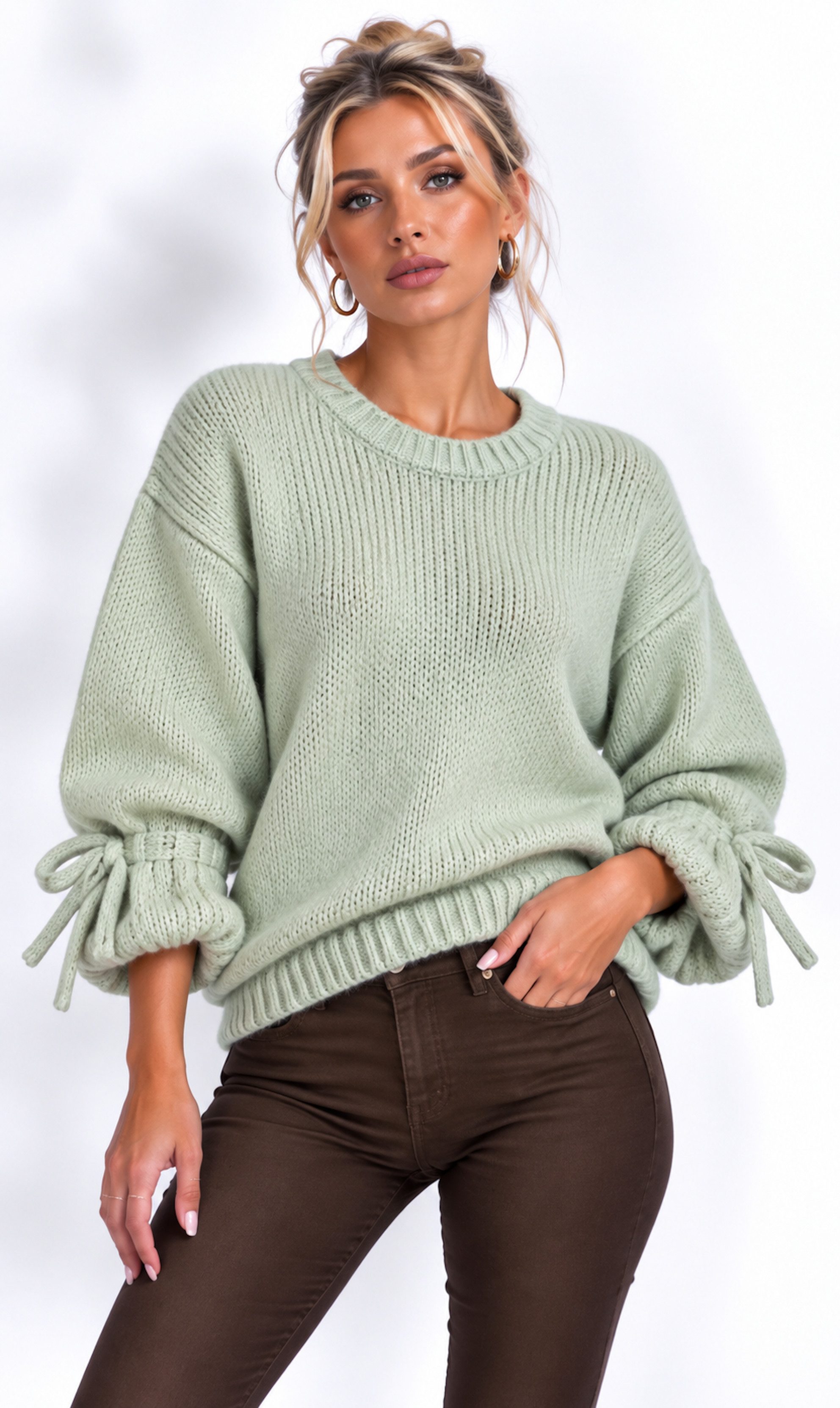 Worldclassca Strickpullover WORLDCLASSCA Oversize Strickpulllover Langarm mit Schnürärmeln Neue Kollektion - Stilvolle und gemütliche Strickmode für Damen