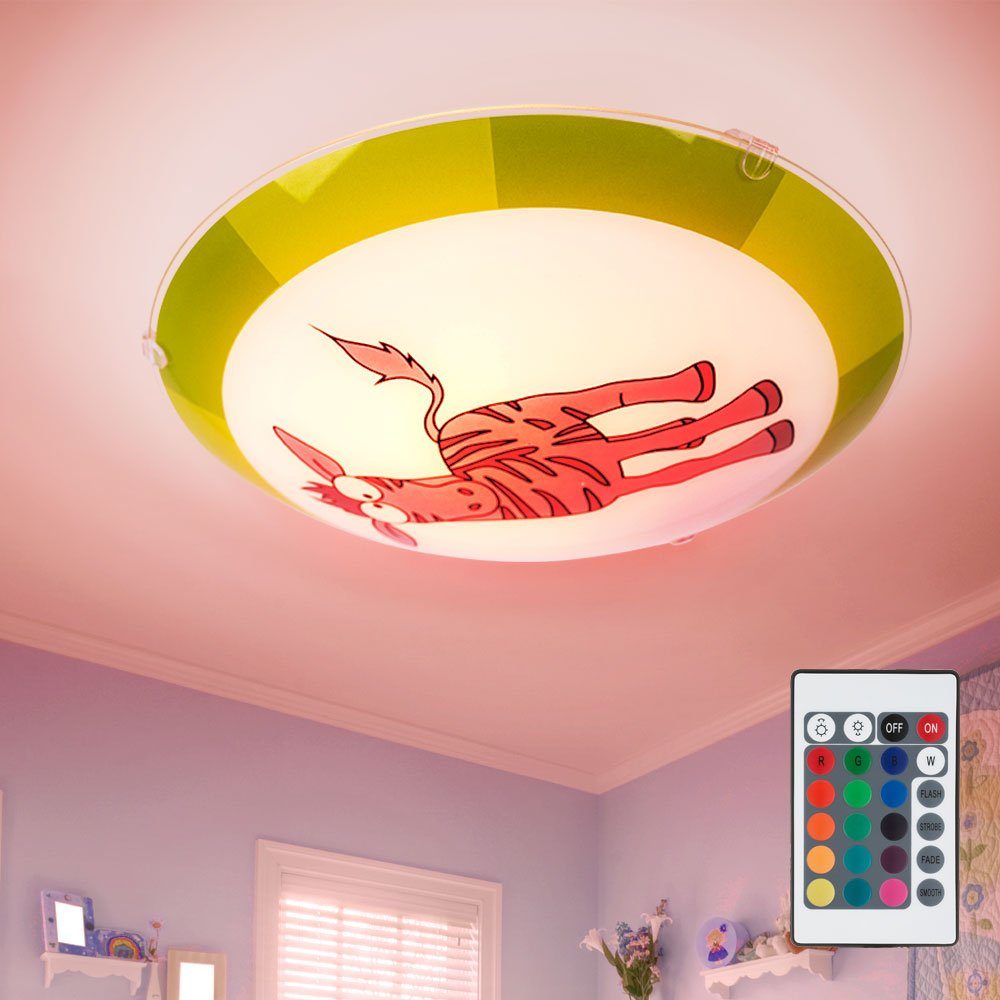 etc-shop Dekolicht, Zimmer Warmweiß, Motiv Lampe Wand Farbwechsel, Spiel Zebra Kinder Glas Leuchte Leuchtmittel inklusive