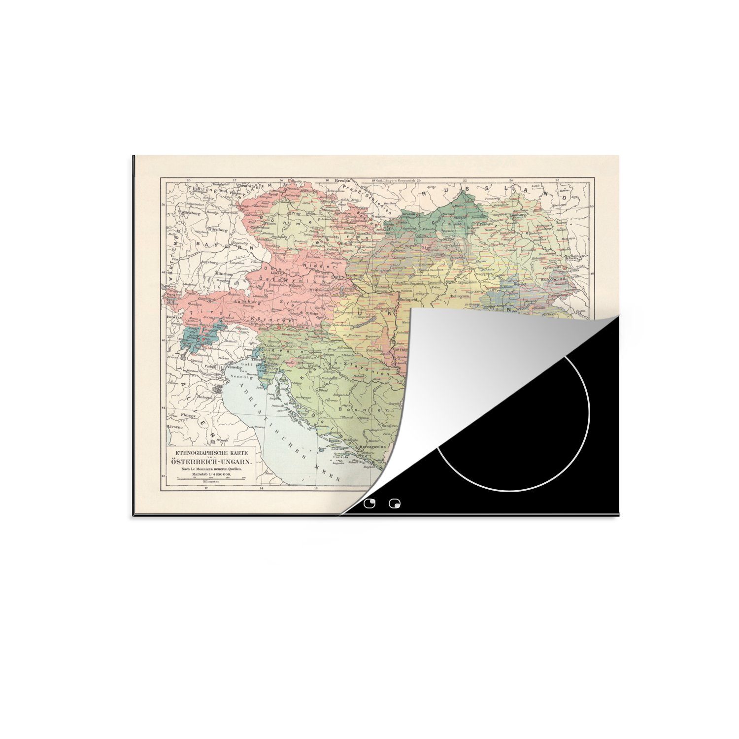 nutzbar, Geschichte Ceranfeldabdeckung Vinyl, - Karte, MuchoWow 60x52 cm, (1 Herdblende-/Abdeckplatte Arbeitsfläche tlg), Mobile Farben -