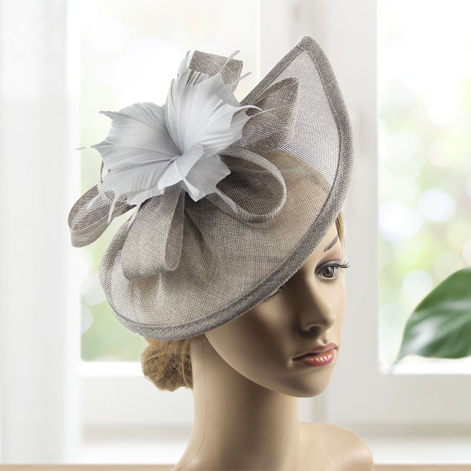 für Frauen 4 Sommerhut,Blume Vintage tragbar Kopfbedeckung Federn, Cocktailparty fulaide Mesh Blume, Trachtenhut