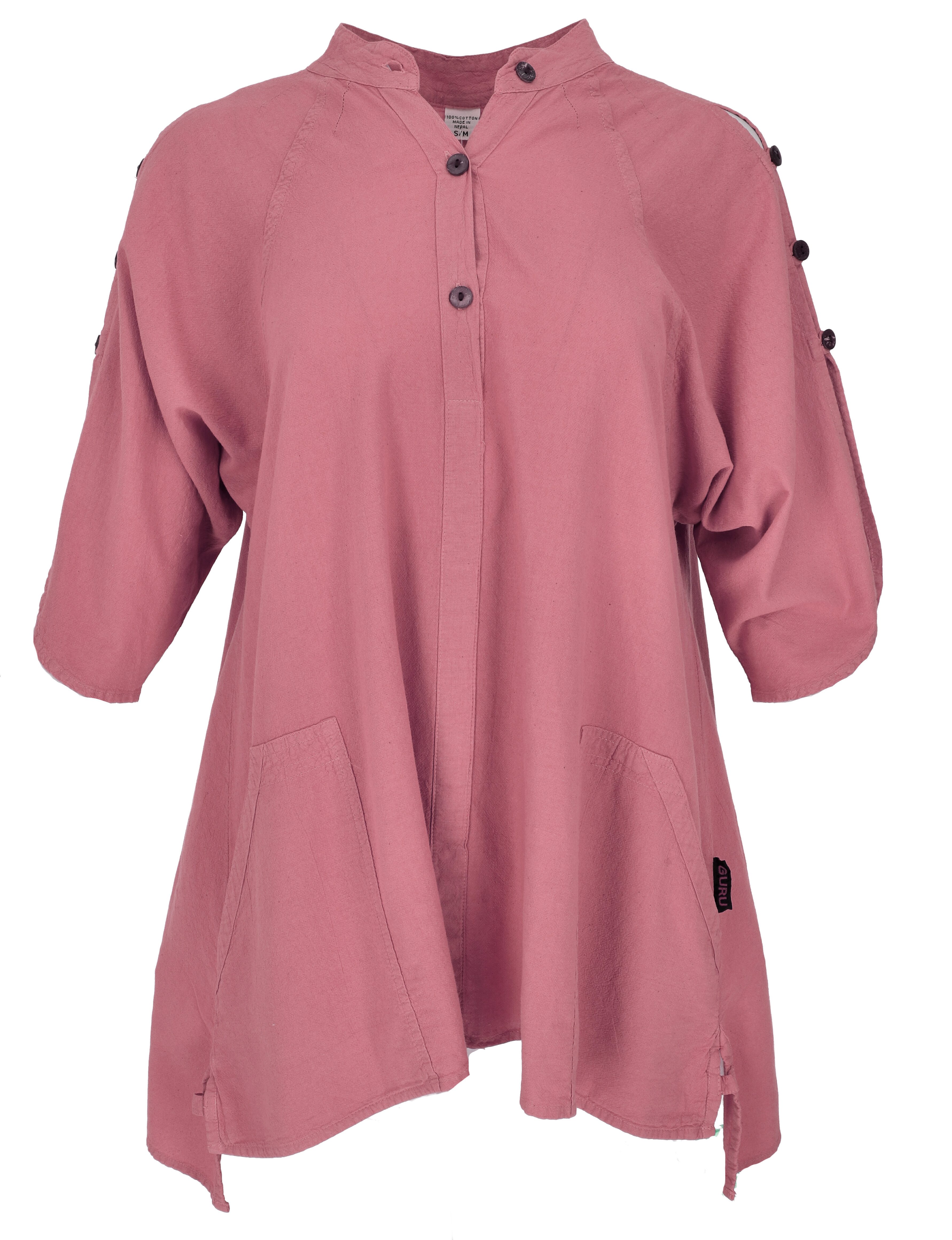 Guru-Shop Longbluse Bequeme Baumwoll-Tunikabluse mit Kokosknöpfen,.. günstig online kaufen