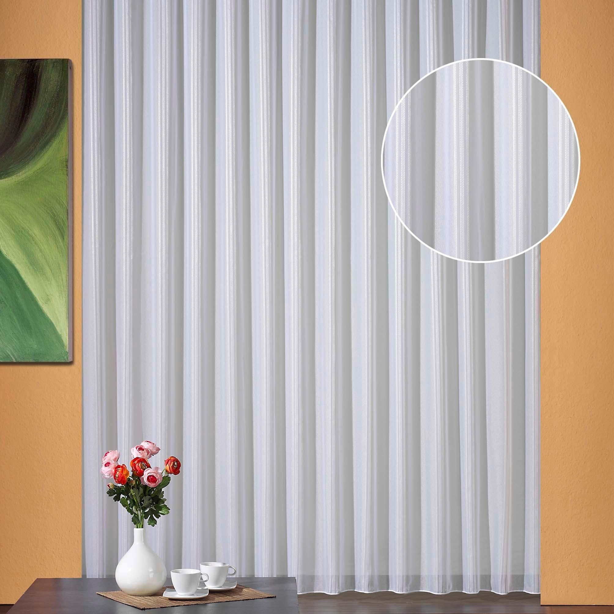 Weckbrodt Gardine Breslau (1 St), Kräuselband, halbtransparent, Sablé, Websablè, halbtransparent, Effektfäden, Beschwerungsband, Store