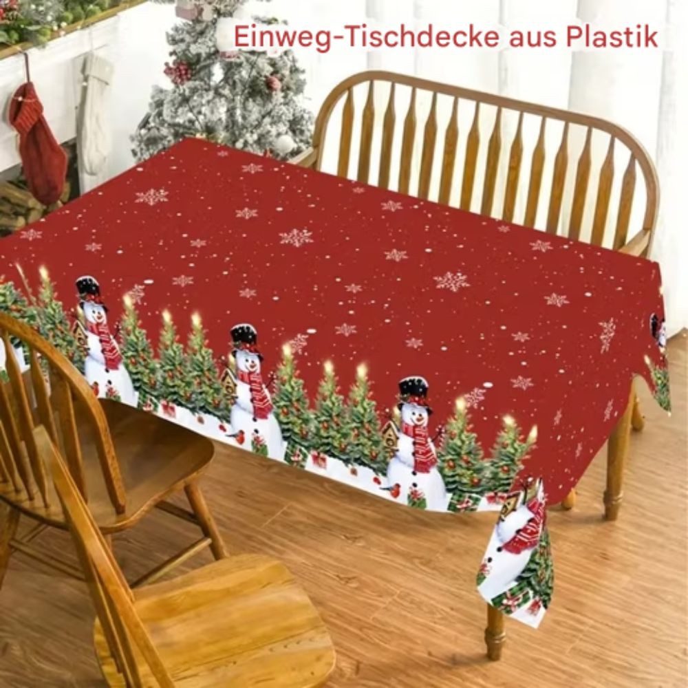 Montegoni Tischdecke Einweg Weihnachten 220x130cm, Schneemann & Tannenbaum günstig online kaufen