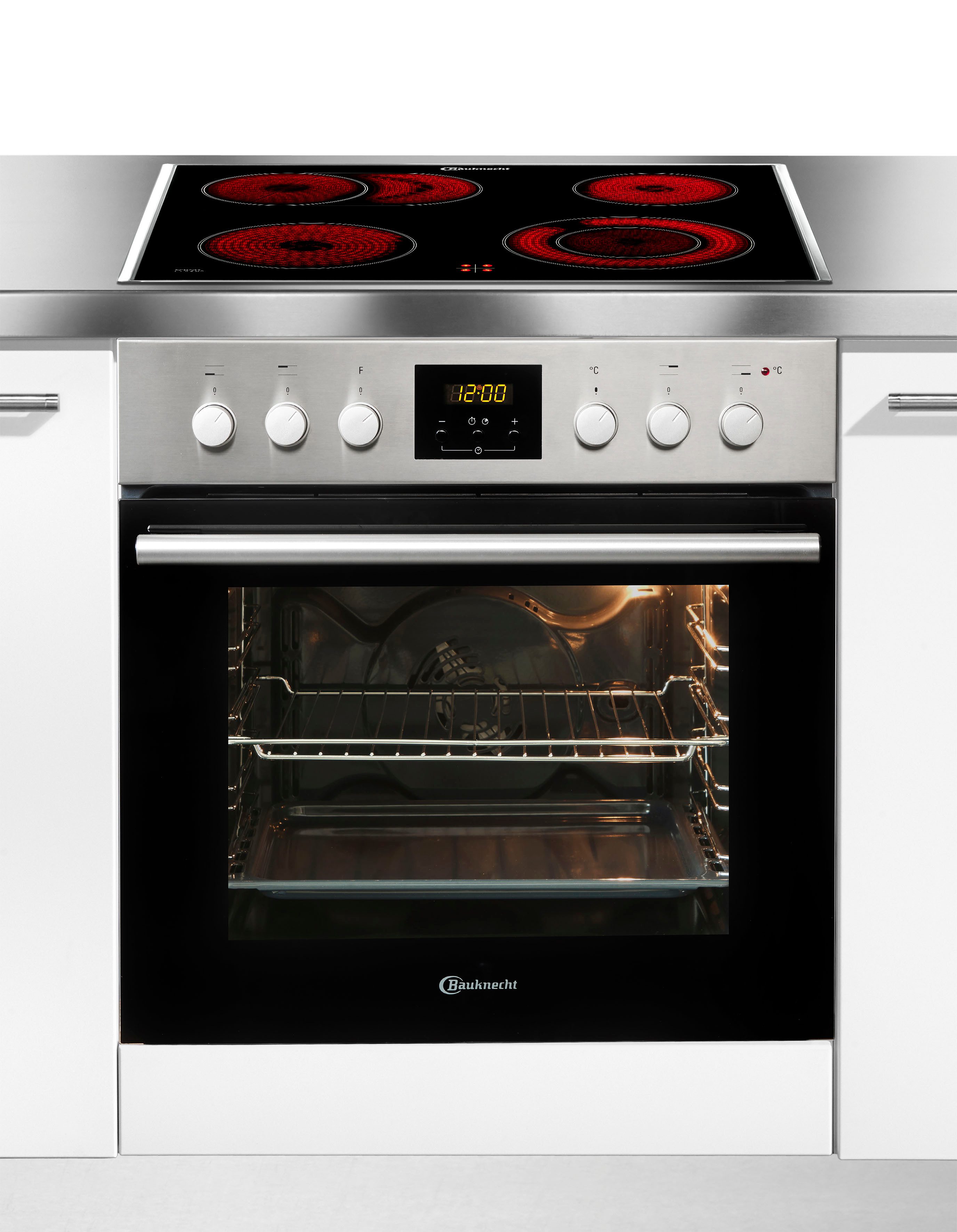 BAUKNECHT Elektro-Herd-Set Heko Twist, Hydrolyse, Bräterzone – Zuschaltbare Fläche für großes Koch- und Bratgeschirr