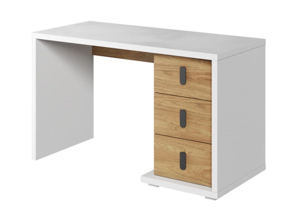 Feldmann-Wohnen Schreibtisch Simi (Simi, 1-St., Schreibtisch mit 3 Schubladen), 125cm weiß / Hickory Oak 3 Schubladen
