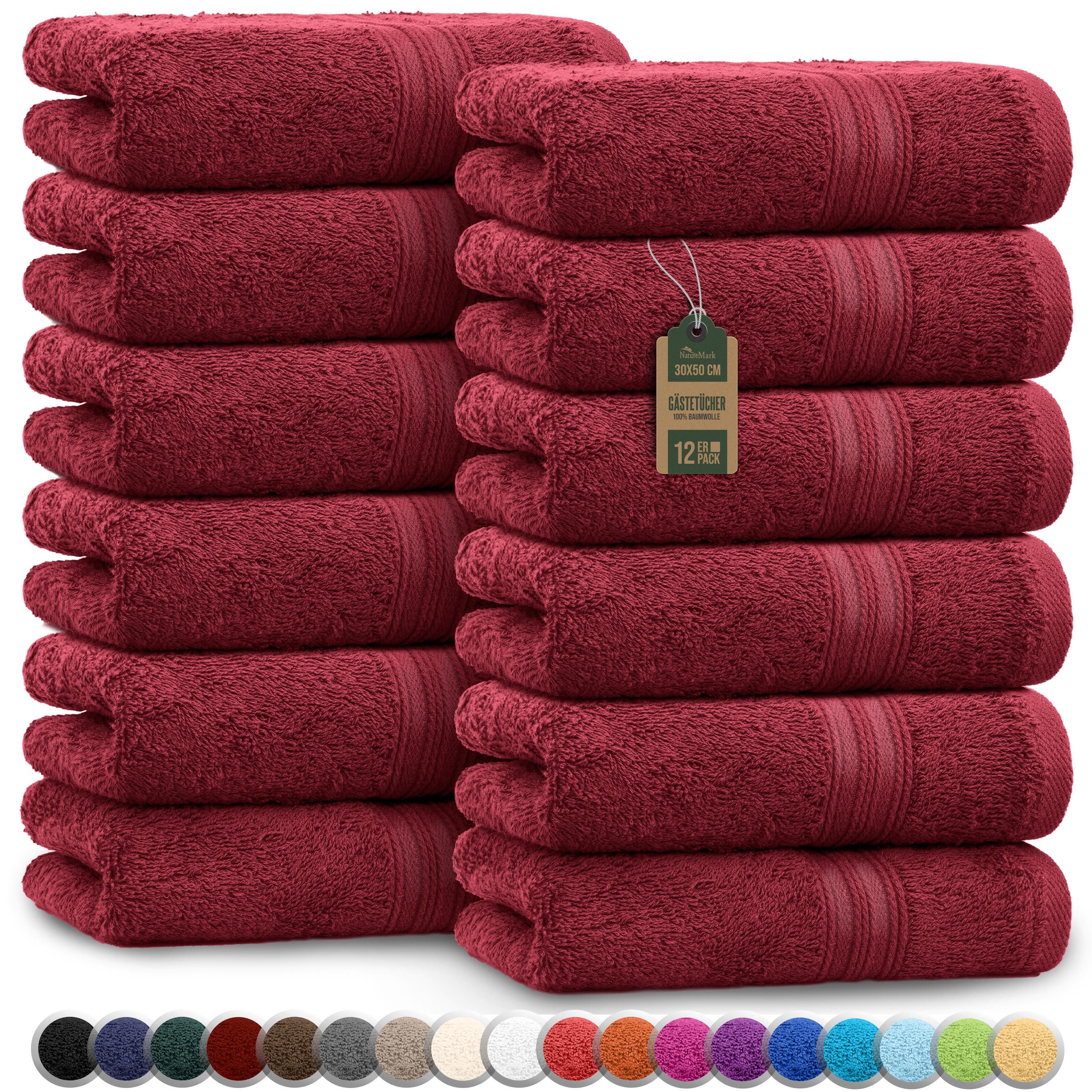 NatureMark Gästehandtuch Gästetuch 500gsm, 100% Baumwolle (12-St), Gästehandtuch Premium Qualität, 30x50cm, Bordeaux rot