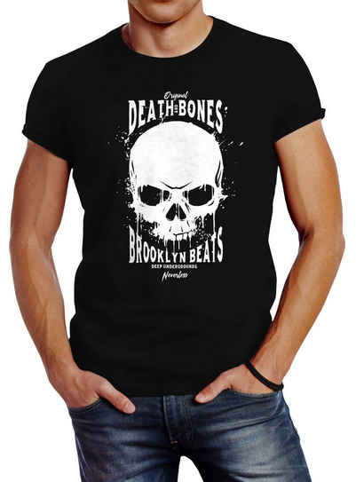 Neverless Print-Shirt Herren T-Shirt Skull Death and Bones Techno Logo Slim Fit Neverless® mit Print