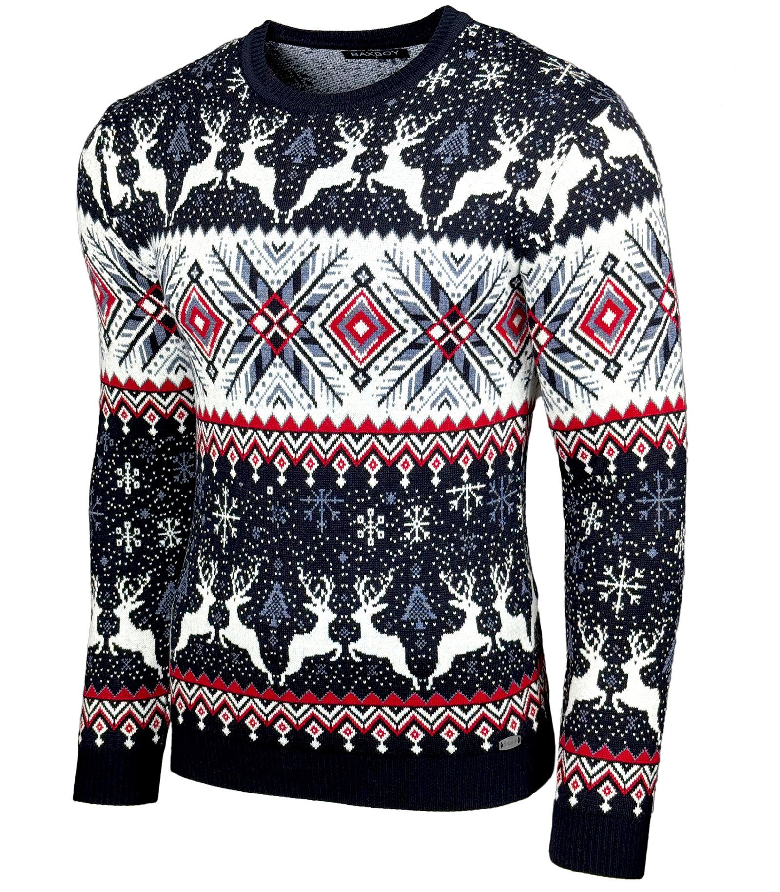 Strickpullover BAXBOY Herren stylischer Rundhals Norweger Strick-Pullover B-52426