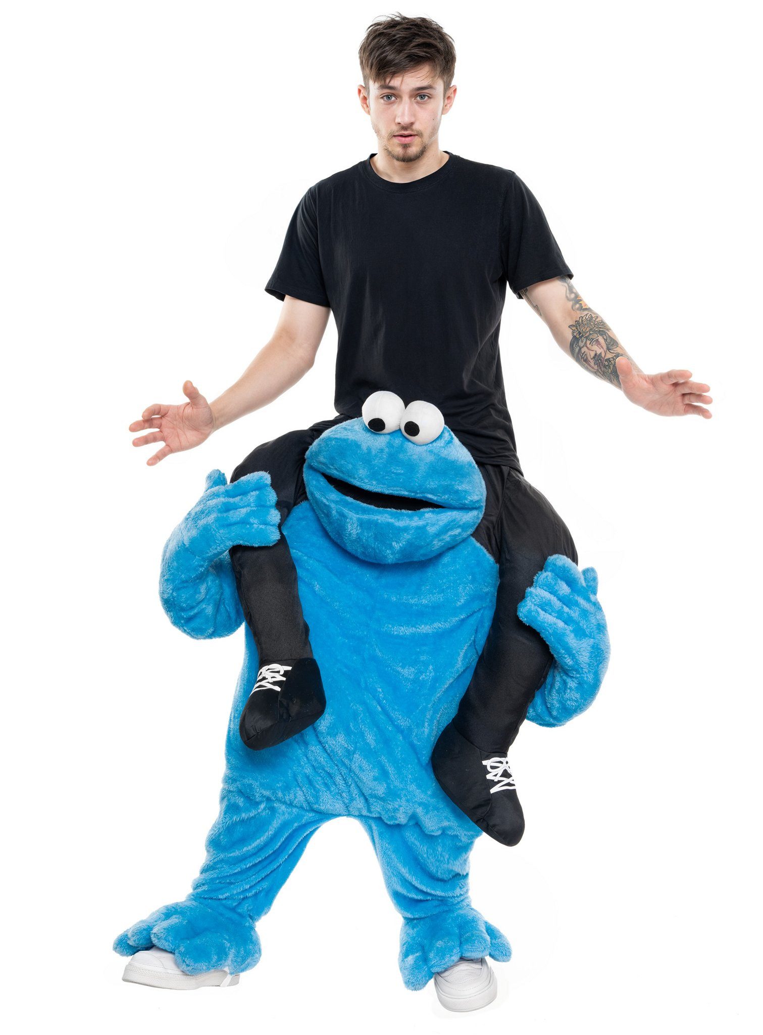 Maskworld Kostüm Die Sesamstraße – Krümelmonster Huckepack Kostüm, Die Sesamstraße nimmt Dich auf die Schulter: lustiges Carry Me Kostü