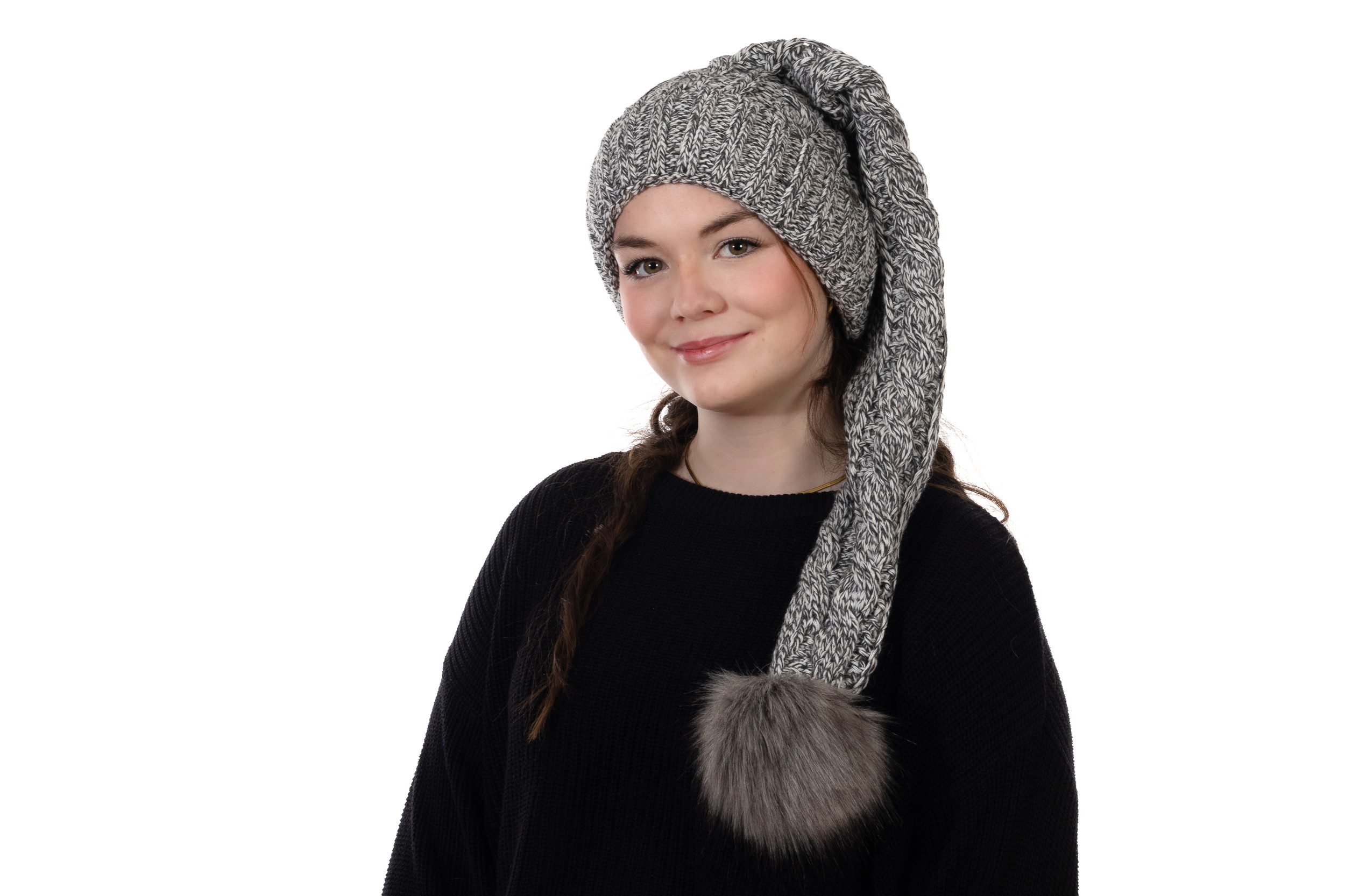 BIRENDY Strickmütze Birendy Beanie A104 graumeliert Mütze Zipfelmütze Pudel günstig online kaufen