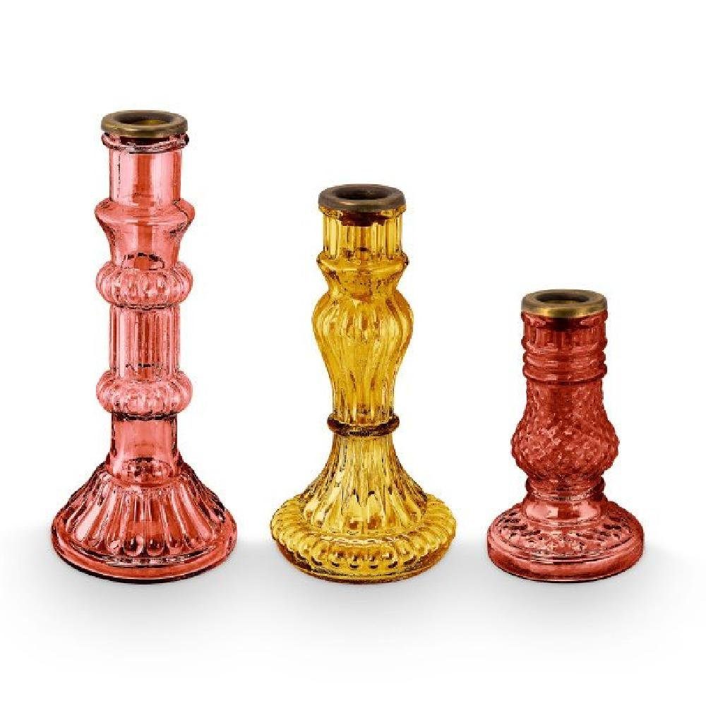 PiP Studio Kerzenhalter Glas Kerzenhalter-Set Pink (12-17-20 cm) (3-teilig) | Kerzenständer