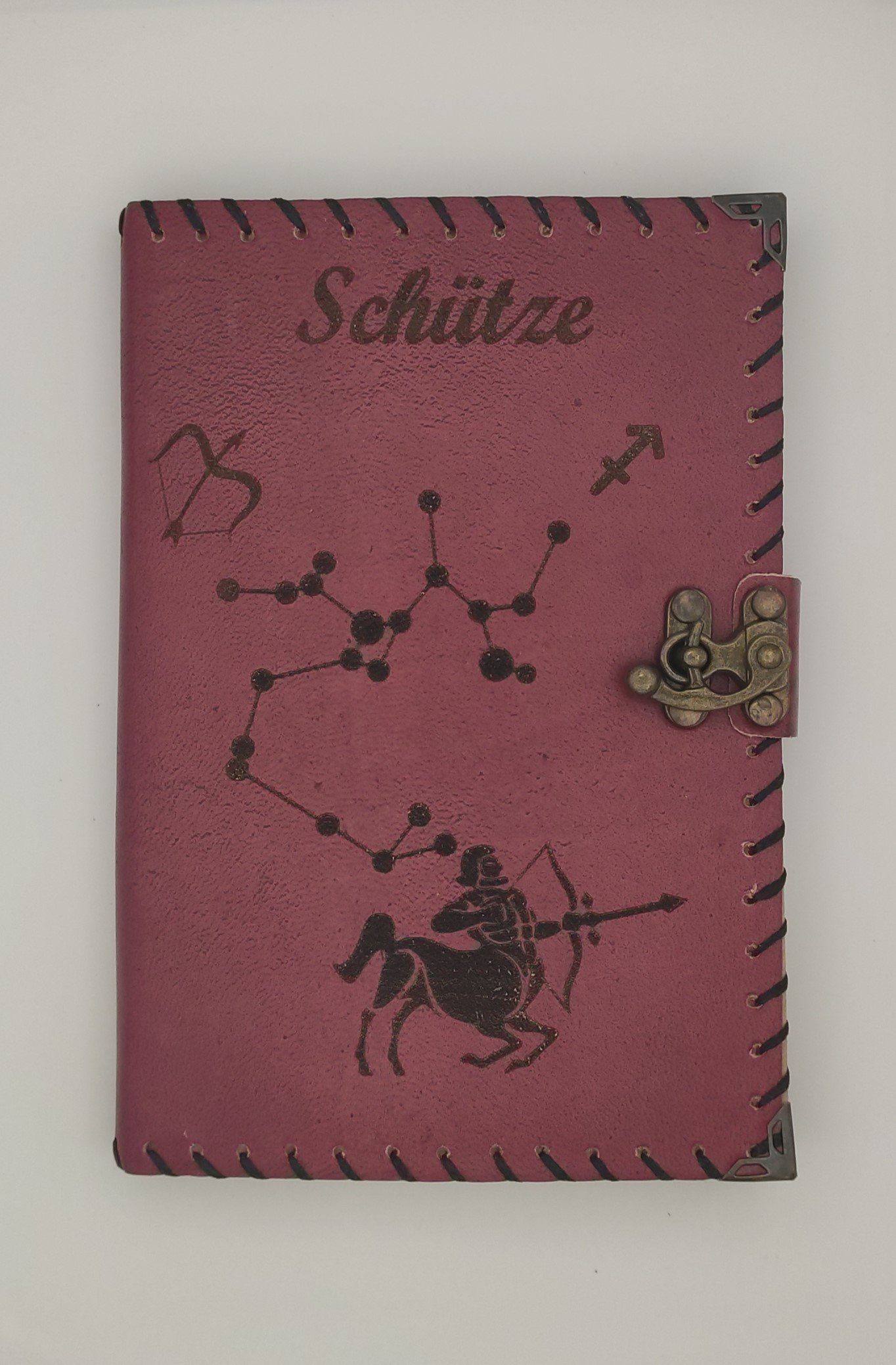 QUAMOD Tagebuch Notizbuch Tagebuch aus echtem Leder (12 Sternzeichen Design) Journal, Handgefertigt Burgund