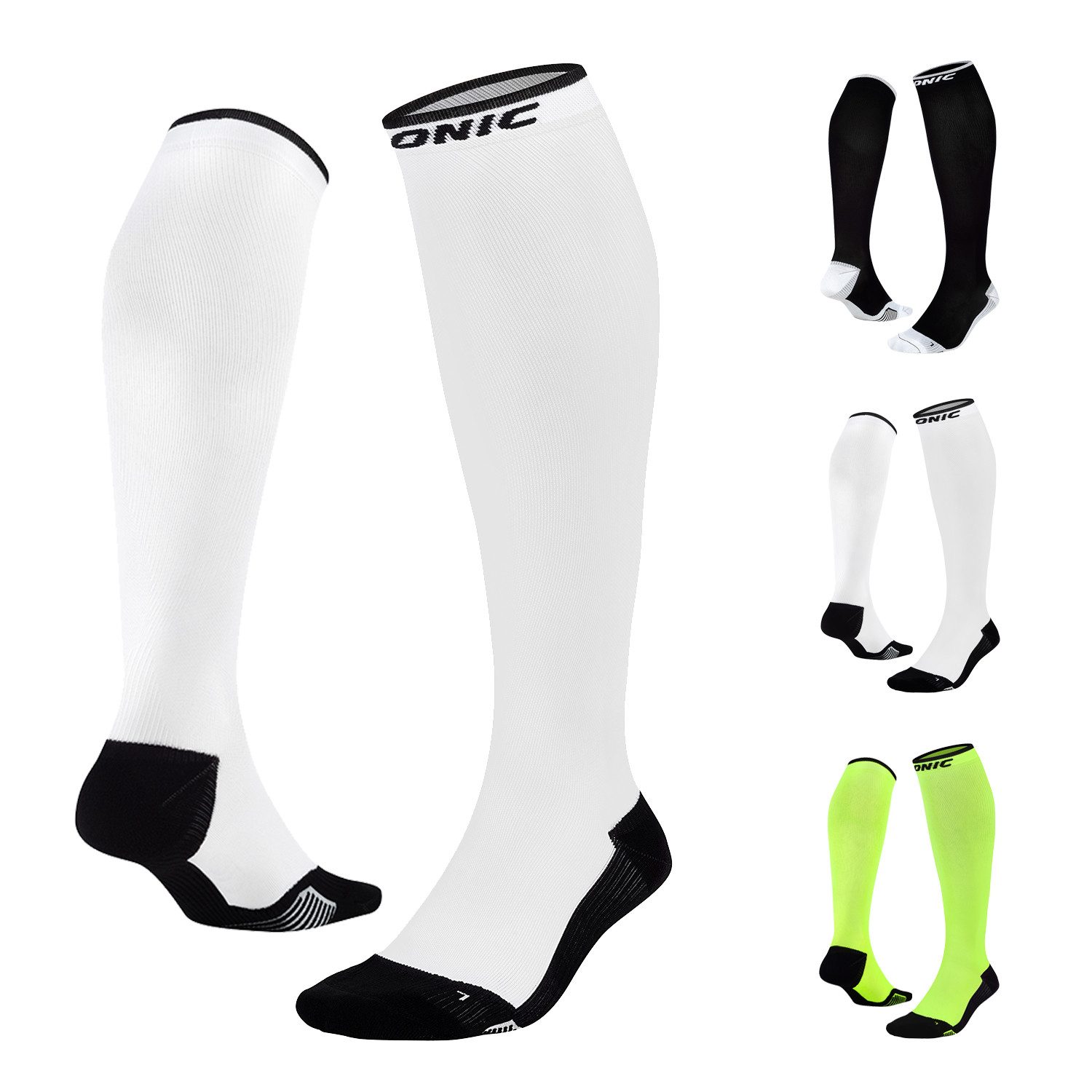 ONIC GEAR Kompressionsstrümpfe Laufsocken - Damen & Herren - Schwarz, Weiß und Neon Gelb