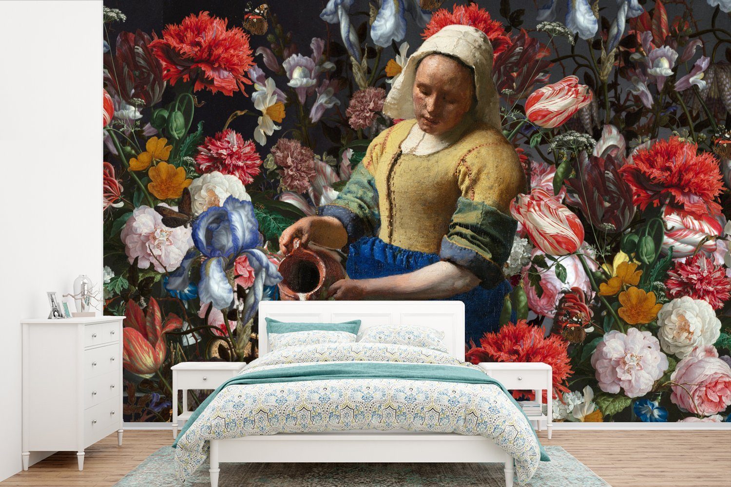 Fototapete Johannes Vinyl - Tapete St), Wallpaper Blumen - Vermeer MuchoWow (6 bedruckt, Farben, Milchmädchen - Kinderzimmer, Matt, Wohnzimmer, Schlafzimmer, für