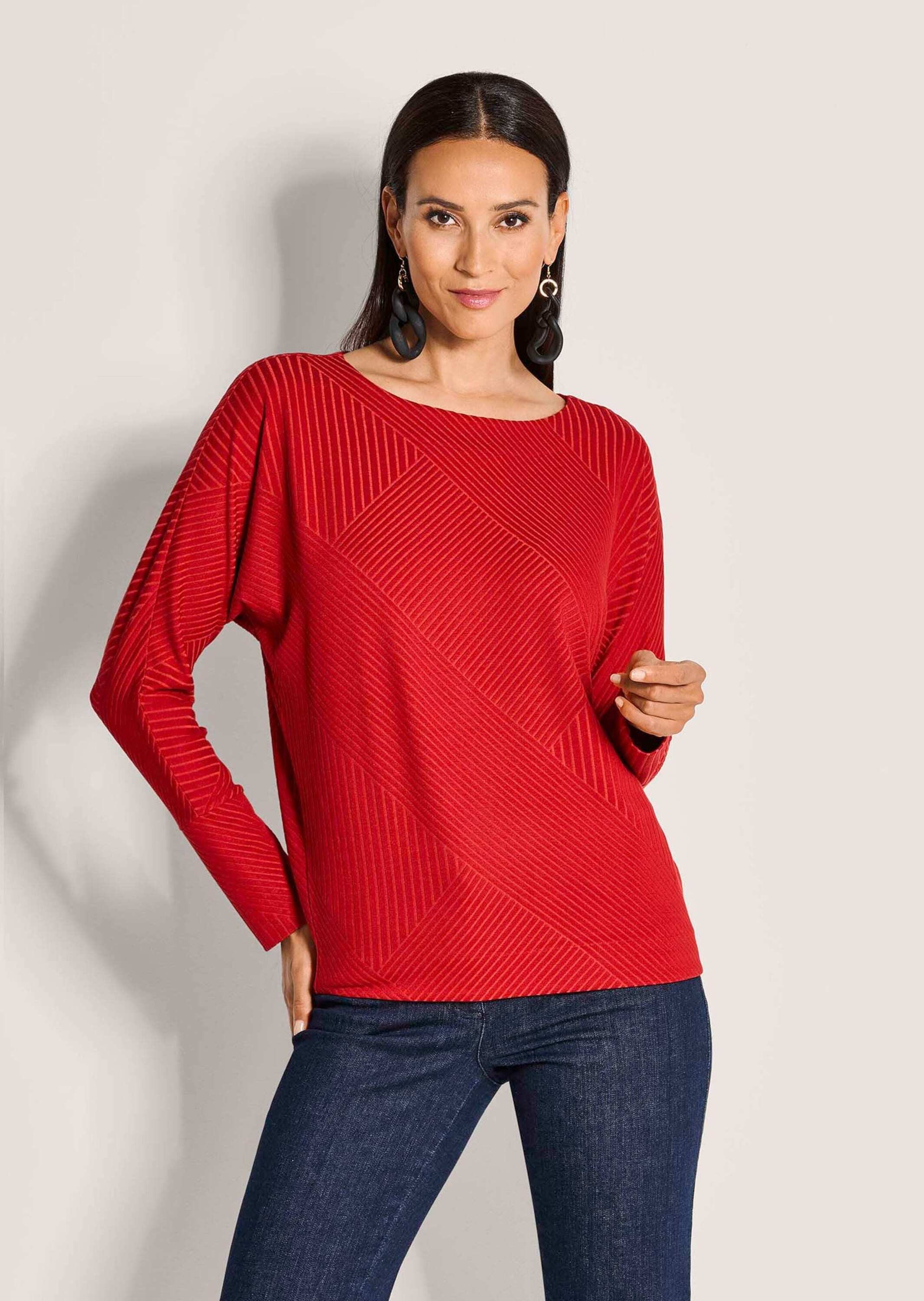 Langarmshirt Shirt mit Fledermausärmeln und Struktur