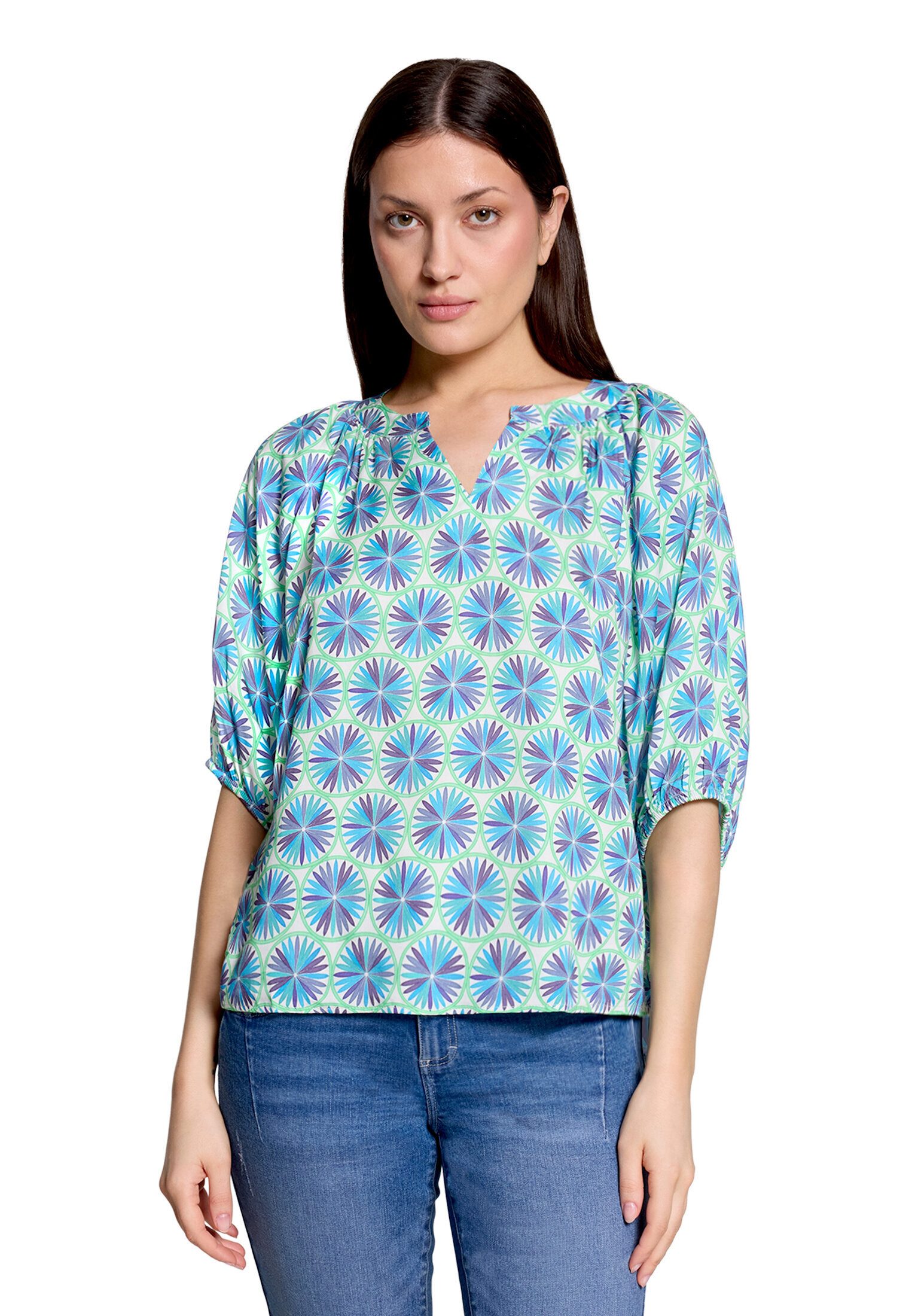 Cartoon Schlupfbluse Damen mit Raffung