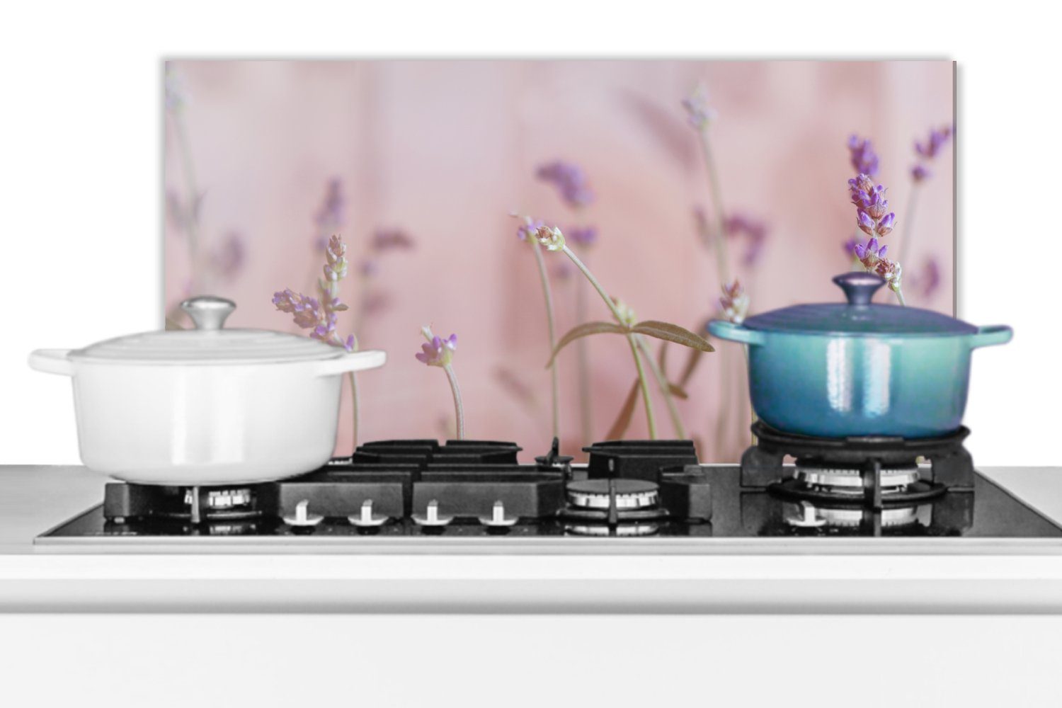 Natur, 60x30 Küchen cm, Schmutzflecken - Fett - Wandschutz, Lila Küchenrückwand Blumen - für Botanisch gegen (1-tlg), und Lavendel MuchoWow -