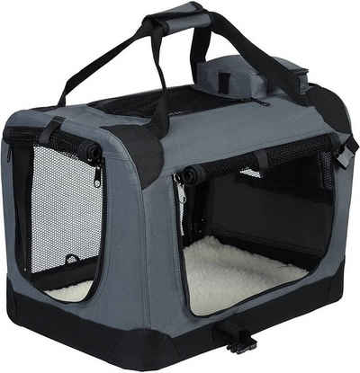 EUGAD Tiertransporttasche bis 7,00 kg, Hundebox faltbar Hundetransportbox Auto Transportbox Reisebox Katzenbox Grau 49,5x34,5x35 cm