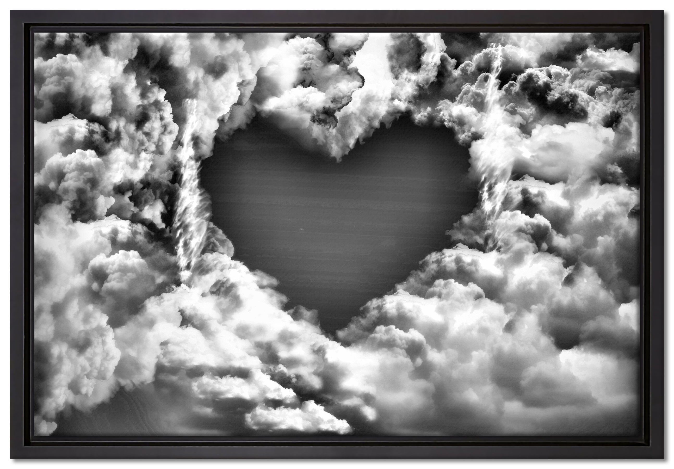 Pixxprint Leinwandbild Romantisches Herz in den Wolken, Wanddekoration (1 St), Leinwandbild fertig bespannt, in einem Schattenfugen-Bilderrahmen gefasst, inkl. Zackenaufhänger | Leinwandbilder