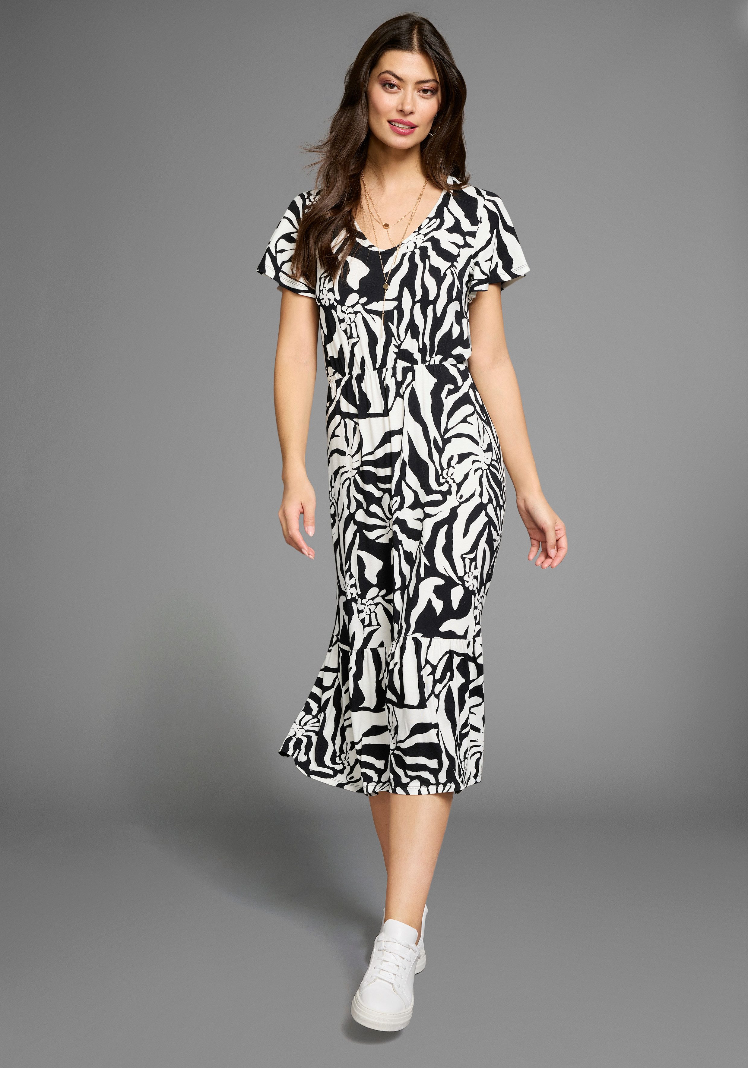 Laura Scott Sommerkleid im auffälliger Zebra-Optik mit Flügel-Ärmeln günstig online kaufen