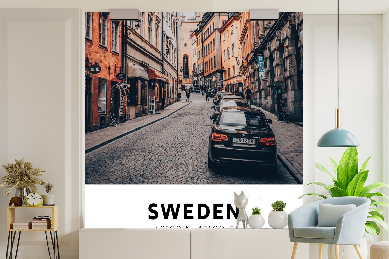 - für Schlafzimmer, Wohnzimmer Tapete Auto Schweden Fototapete - Wandtapete oder bedruckt, Vinyl (5 Matt, St), Skandinavien, MuchoWow