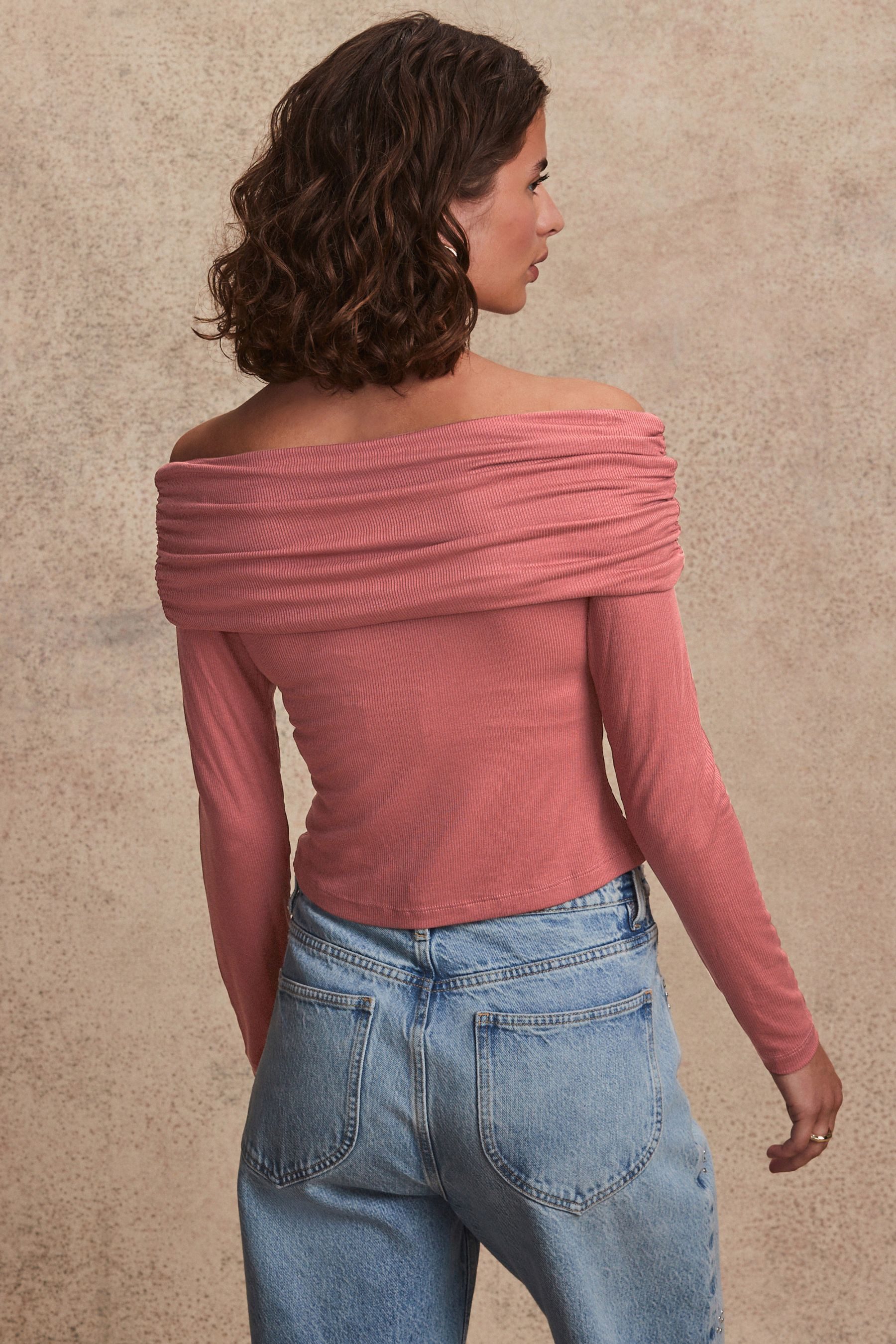 Next Carmenshirt Weiches, geripptes Bardot-Oberteil (1-tlg)