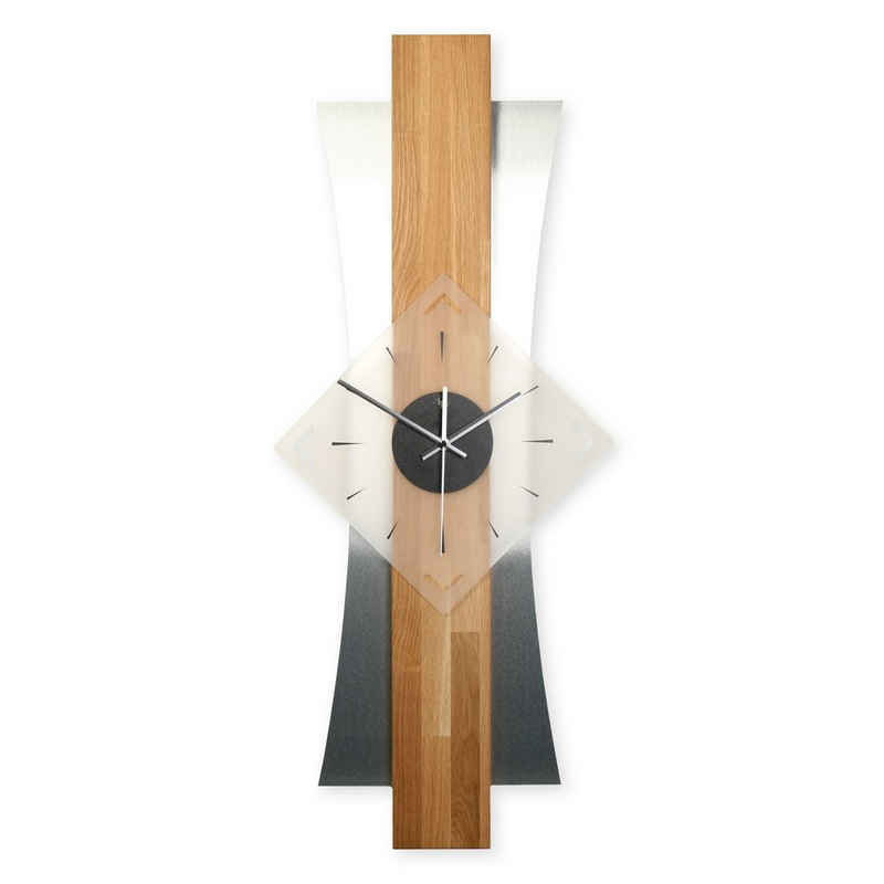 Kreative Feder Wanduhr Designer-WANDUHR aus hochwertigem Massivholz mit Metallic-Look (ohne Ticken; Funk- oder Quarzuhrwerk; elegant, außergewöhnlich, modern)