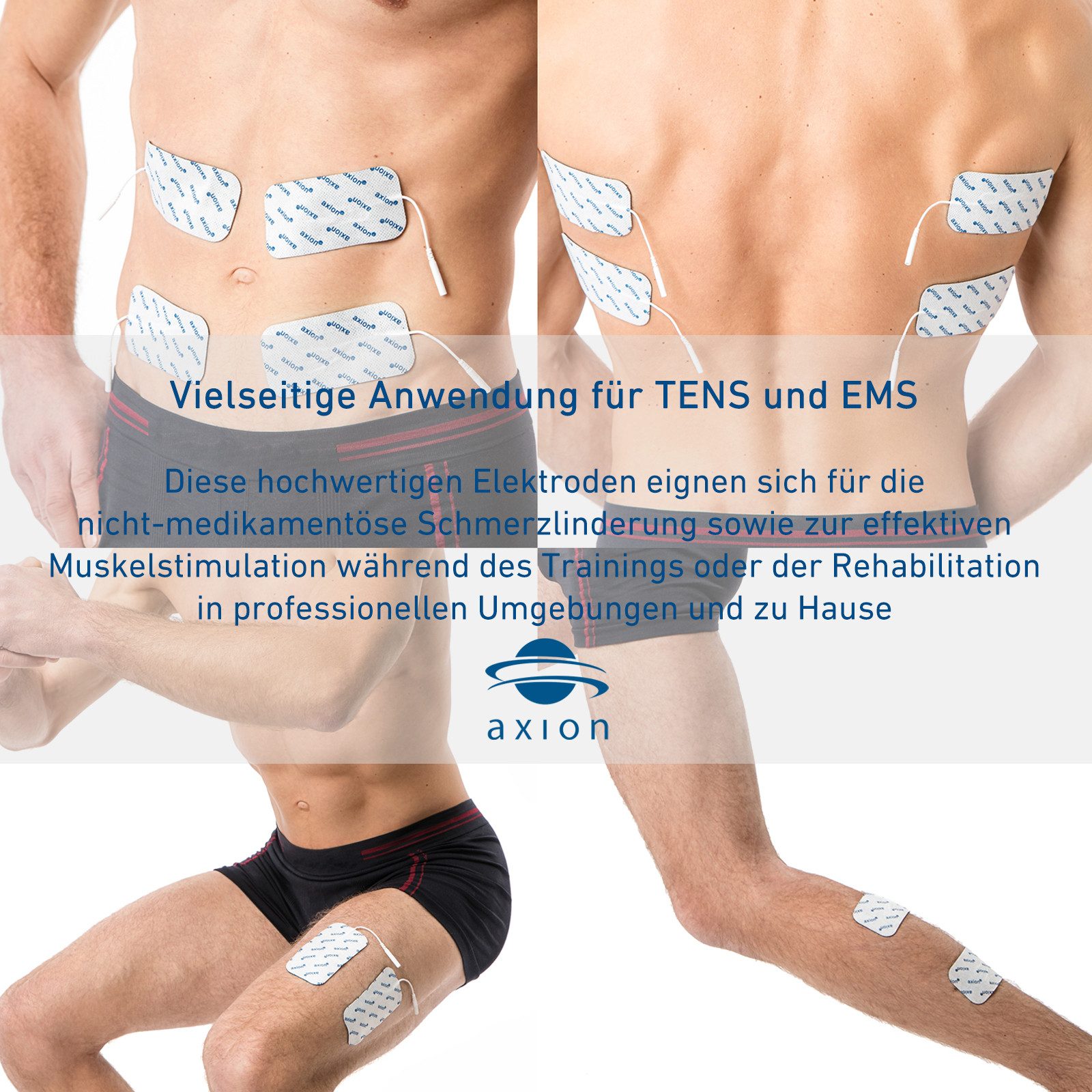 Axion Elektrodenpads passend zu Prorelax, Promed, axion - 10x5cm, 2mm Steckanschluss, 4 St.,selbstklebende TENS EMS Elektroden für TENS EMS Geräte