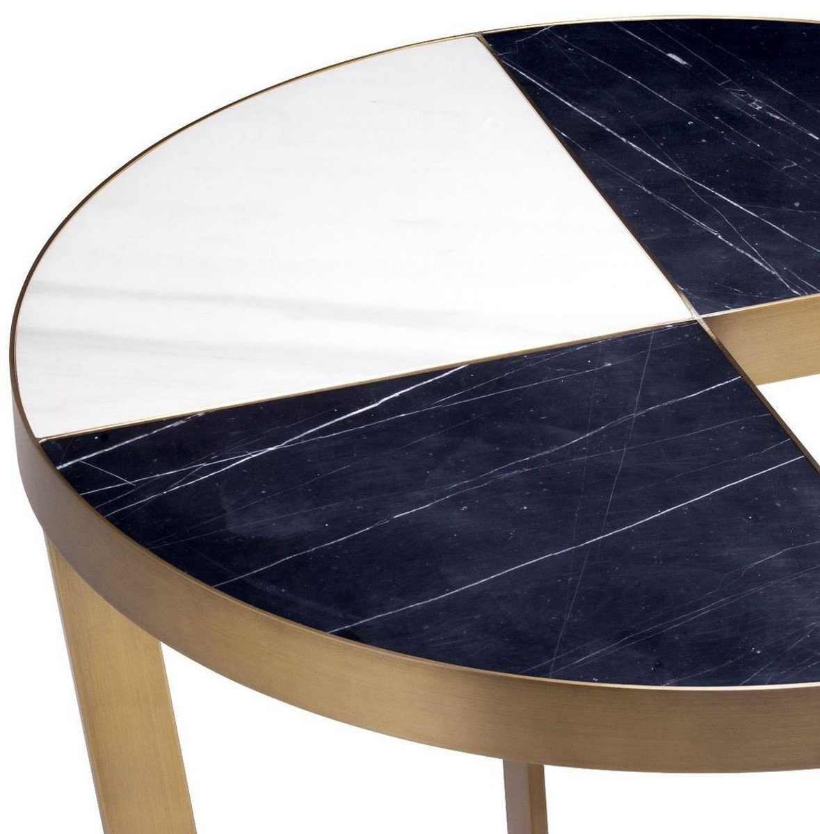 Casa Padrino Beistelltisch mit Weiß Marmor Messingfarben cm Schwarz Luxus / x 50,5 - 60 Beistelltisch / H. Ø Tischplatte Möbel Edelstahl Luxus