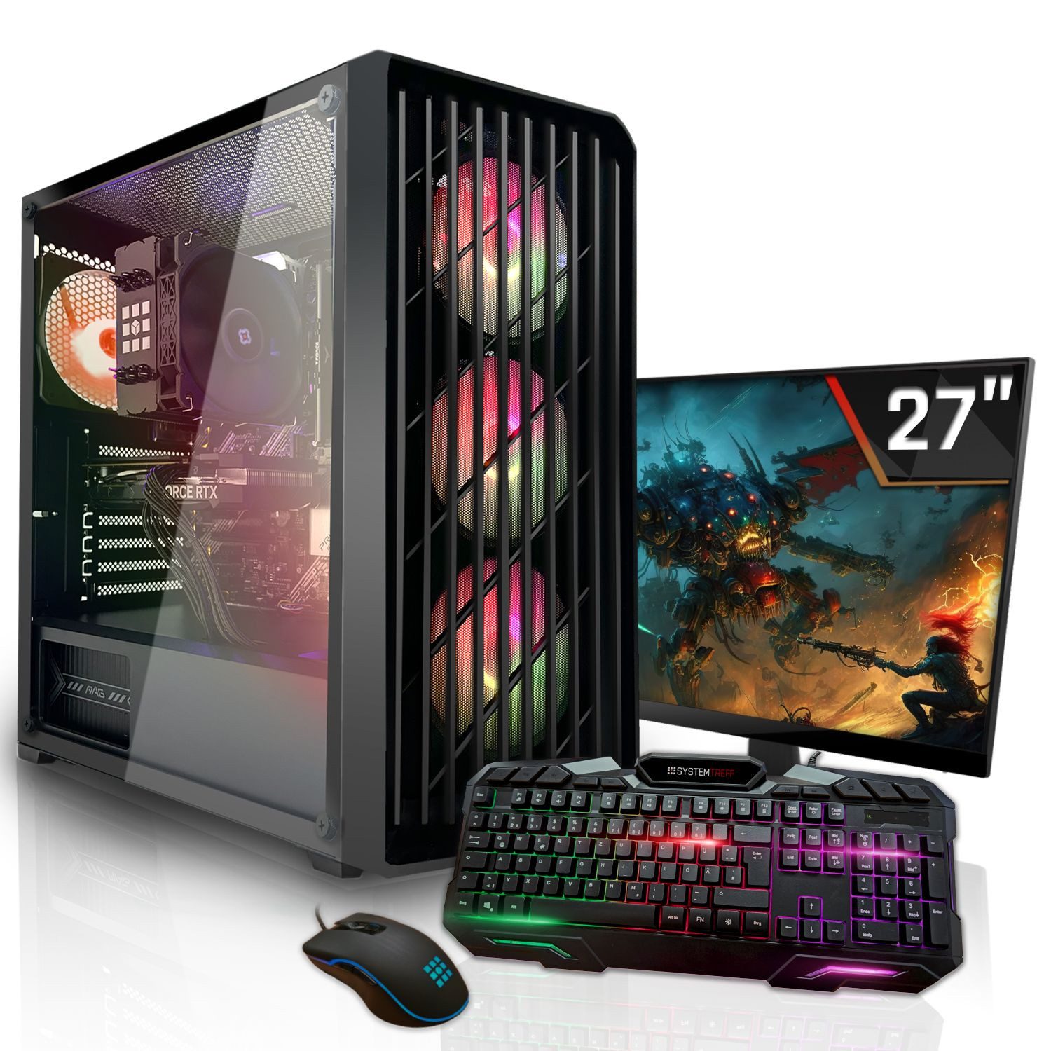 SYSTEMTREFF Basic Gaming-PC-Komplettsystem (27", AMD Ryzen 5 5500, GeForce RTX 3050, 32 GB RAM, 1000 GB SSD)