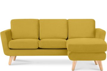 Konsimo Ecksofa TAGIO rechts, Scandi-Stil, mit Armlehnen, Made in Europa, Gestell aus Massivholz