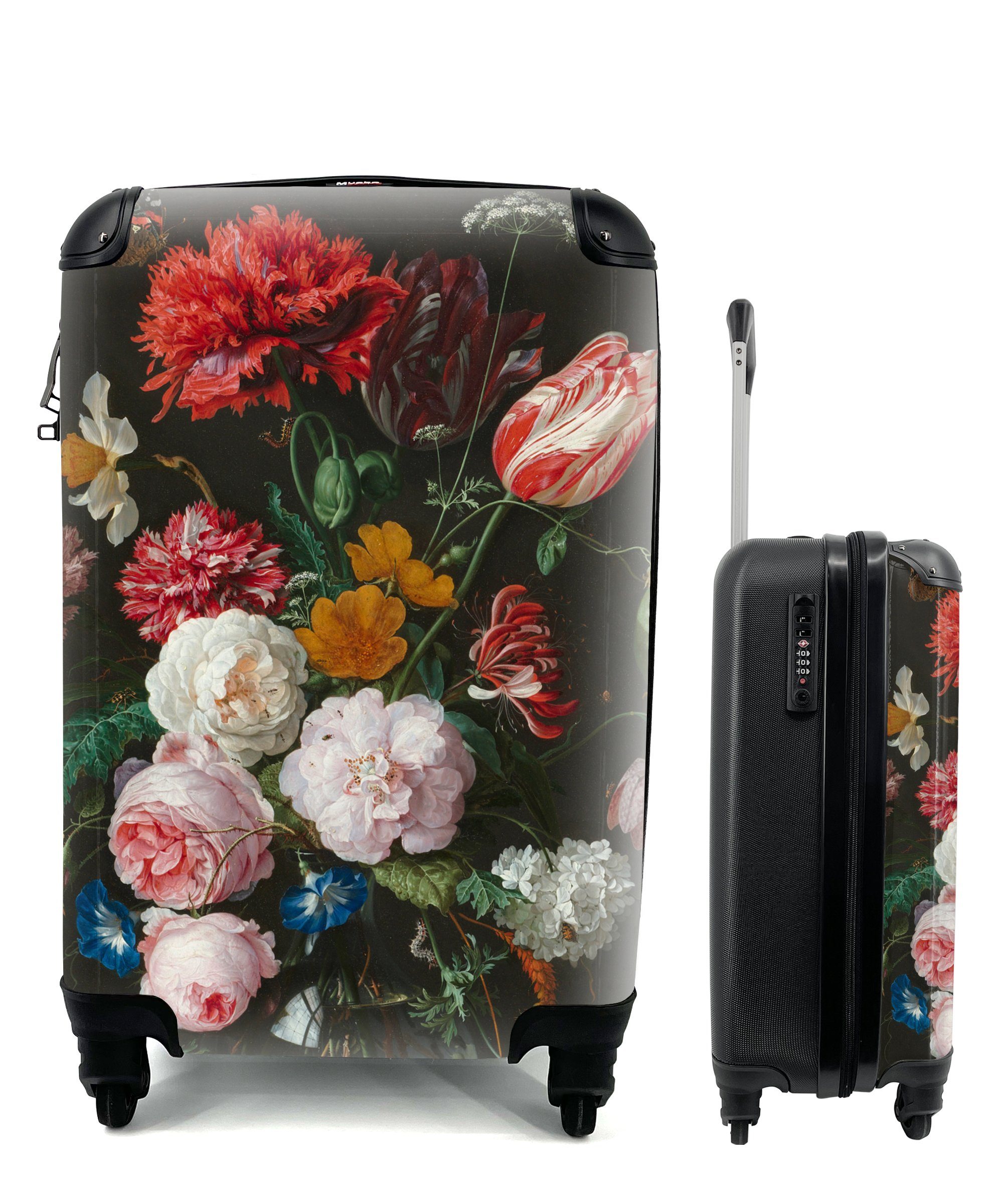 MuchoWow Handgepäckkoffer Stilleben mit Blumen de, in Ferien, Gemälde 4 Reisekoffer Glasvase Rollen, Jan von Reisetasche einer für rollen, - mit Handgepäck Trolley, Davidsz