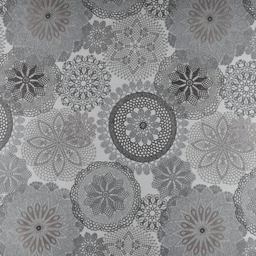 Stoff Möbelstoff Polsterstoff Dekostoff Doily Mandala Blumen grau 1,40m