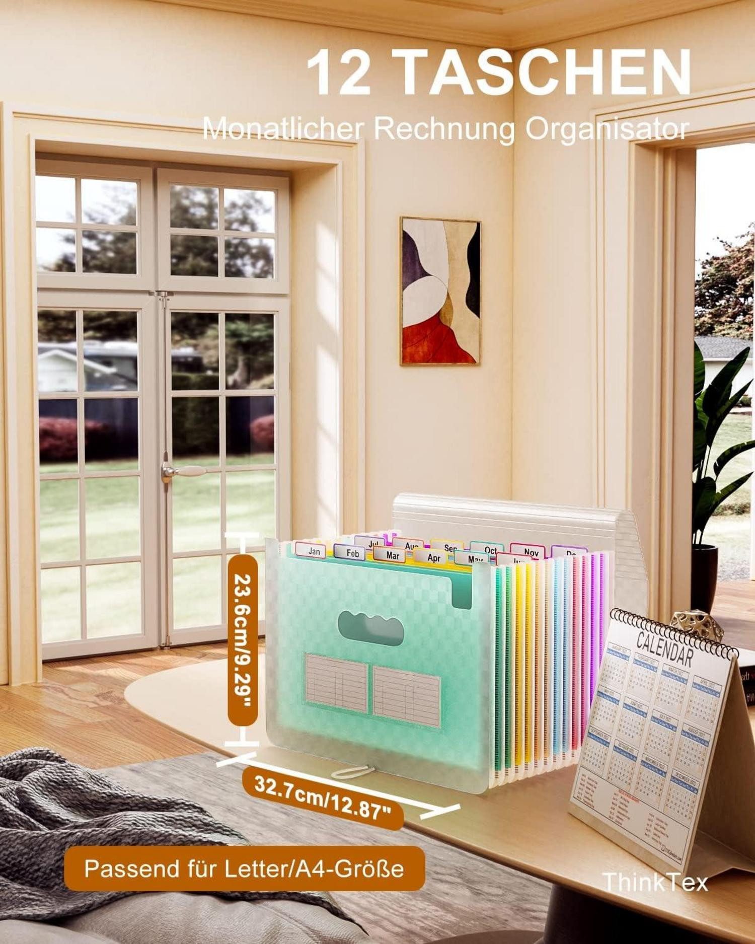 Thumbnail - LuxusKollektion Fächermappe Akkordeon Aktenordner 12 Fächer erweiterbar Rechnungs-Organizer bunte