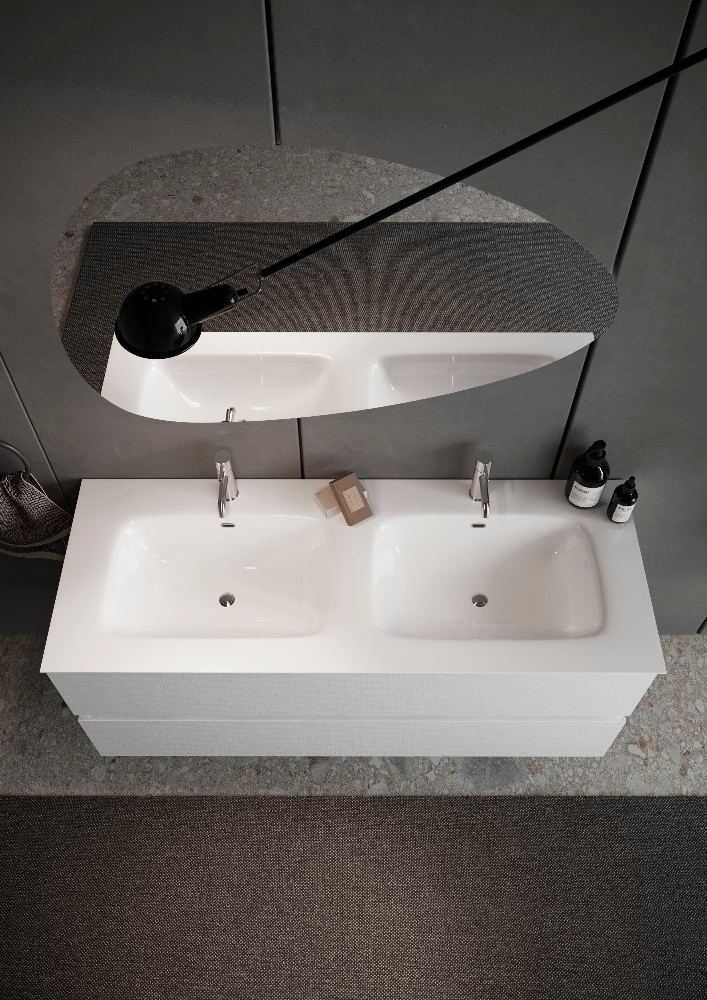 welltime Doppelwaschtisch Start, Breite 120 cm, 2 bzw. 3 Schubkästen, Badmöbel, Soft-Close, Keramik-Einsatzbecken, Weiß Hochglanz Lack