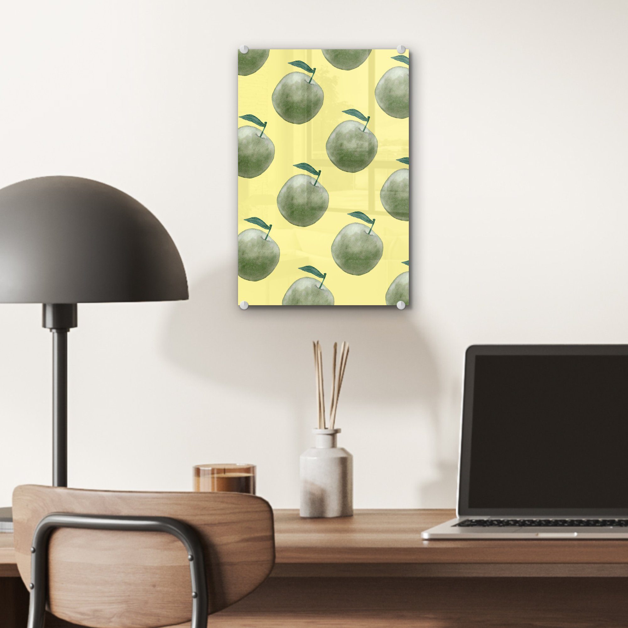 MuchoWow Grün St), (1 auf Glasbilder Glas auf Acrylglasbild Wandbild Foto Bilder - Glas - Gelb, - Wanddekoration Äpfel - -