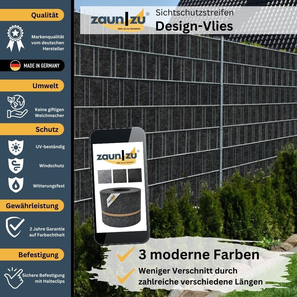 Thumbnail - zaunzu Sichtschutzstreifen Design Vlies für Doppelstabmatten Hellgrau 50m, (1 Rolle, tolle warme Struktur), 2 Jahre gara...