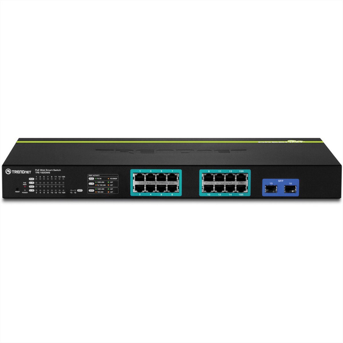 Trendnet TPE-1620WS 16-Port Switch Gigabit Web Smart 16 PoE, 2 SFP (shared) Netzwerk-Switch