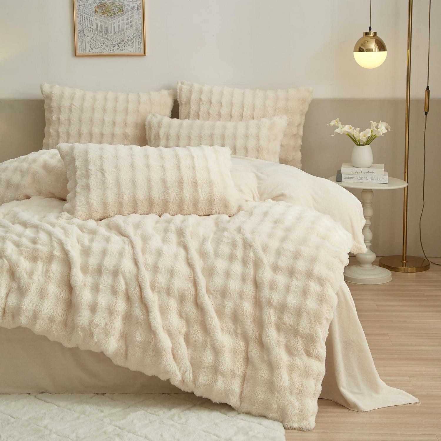 LuxusKollektion Wendebettwäsche Bettwäsche Kaninchenfell Plüsch Creme 135x200cm